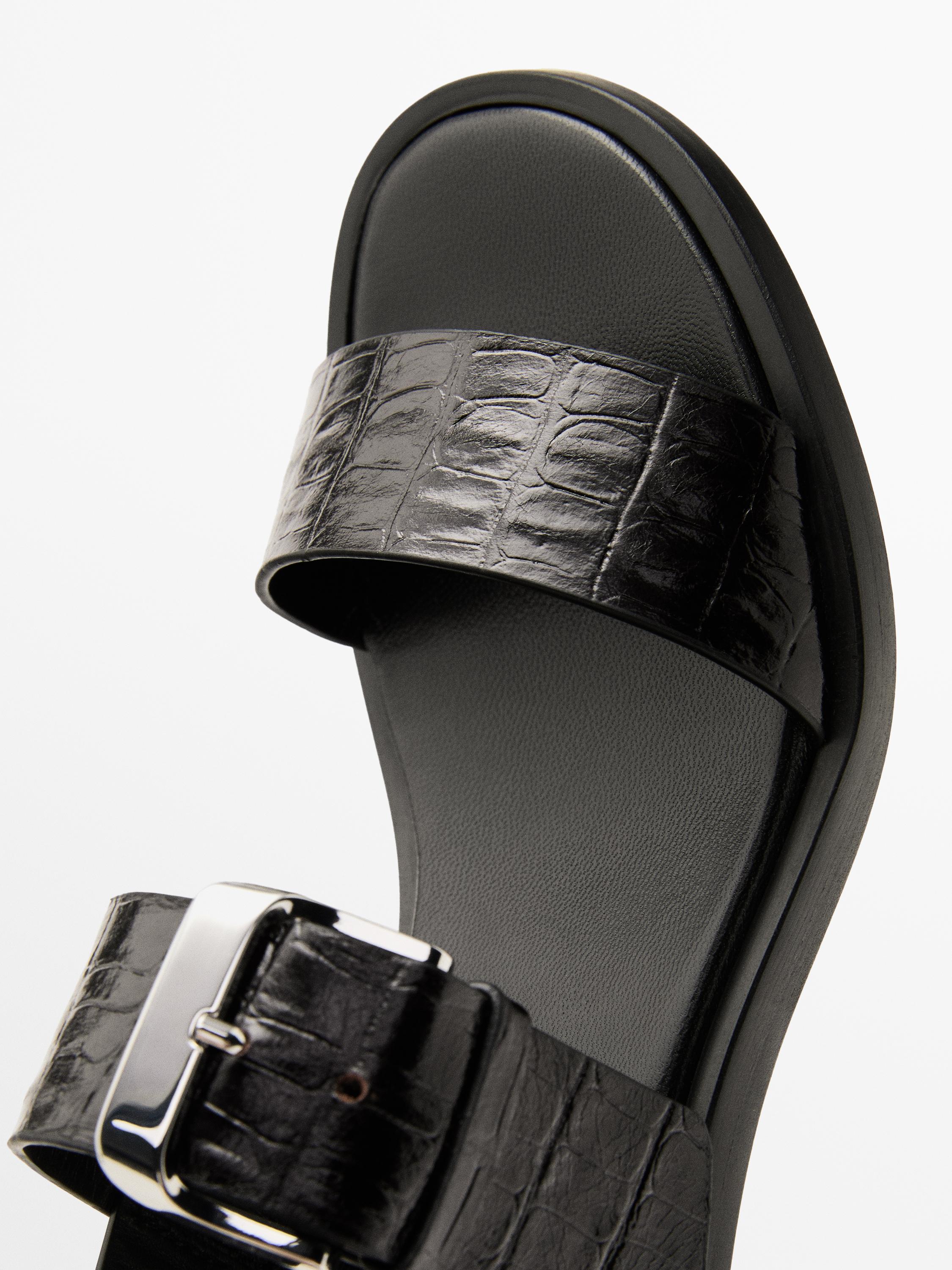 Mock croc embossed heeled sandals