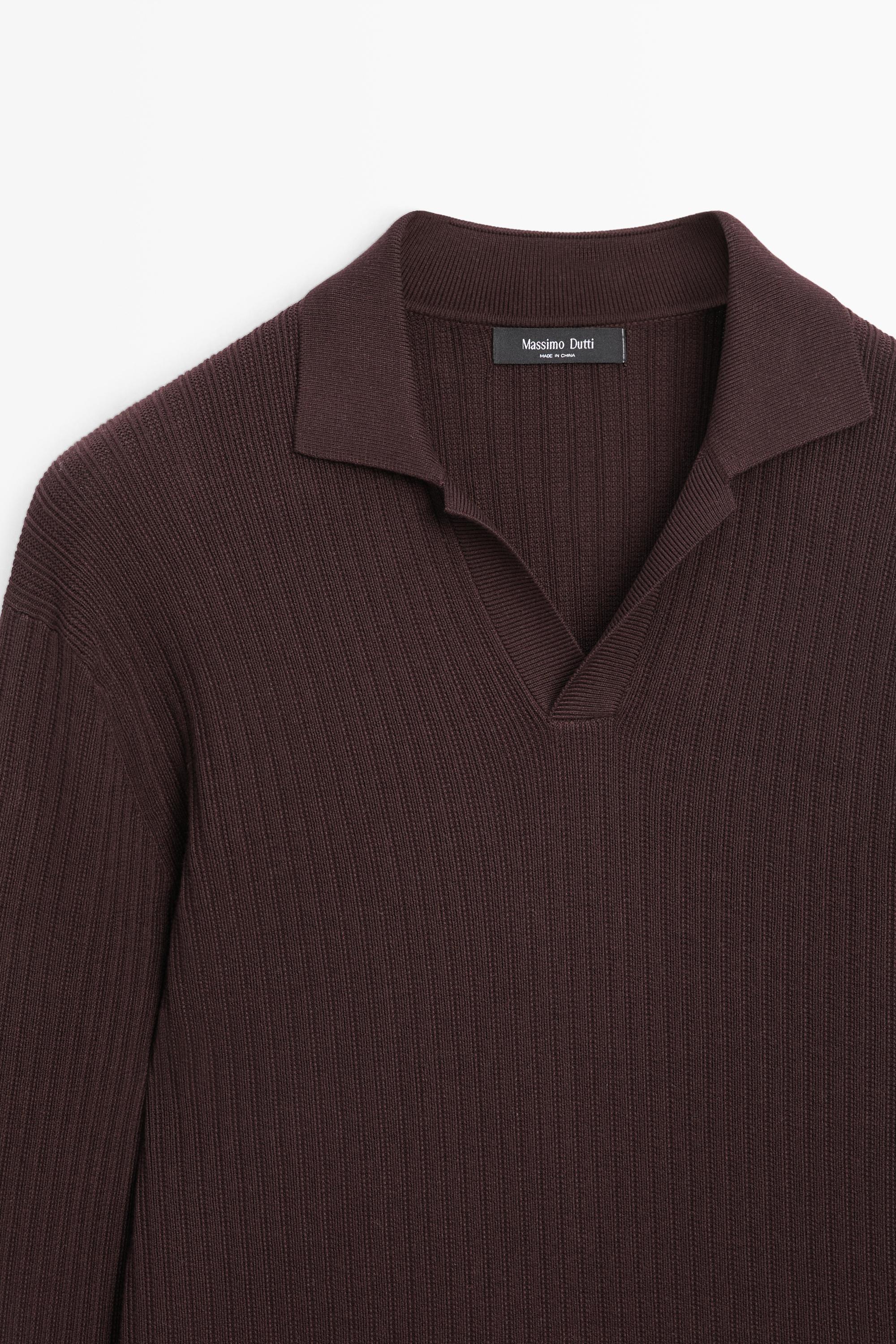Cotton blend knit polo sweater — BURGUNDY