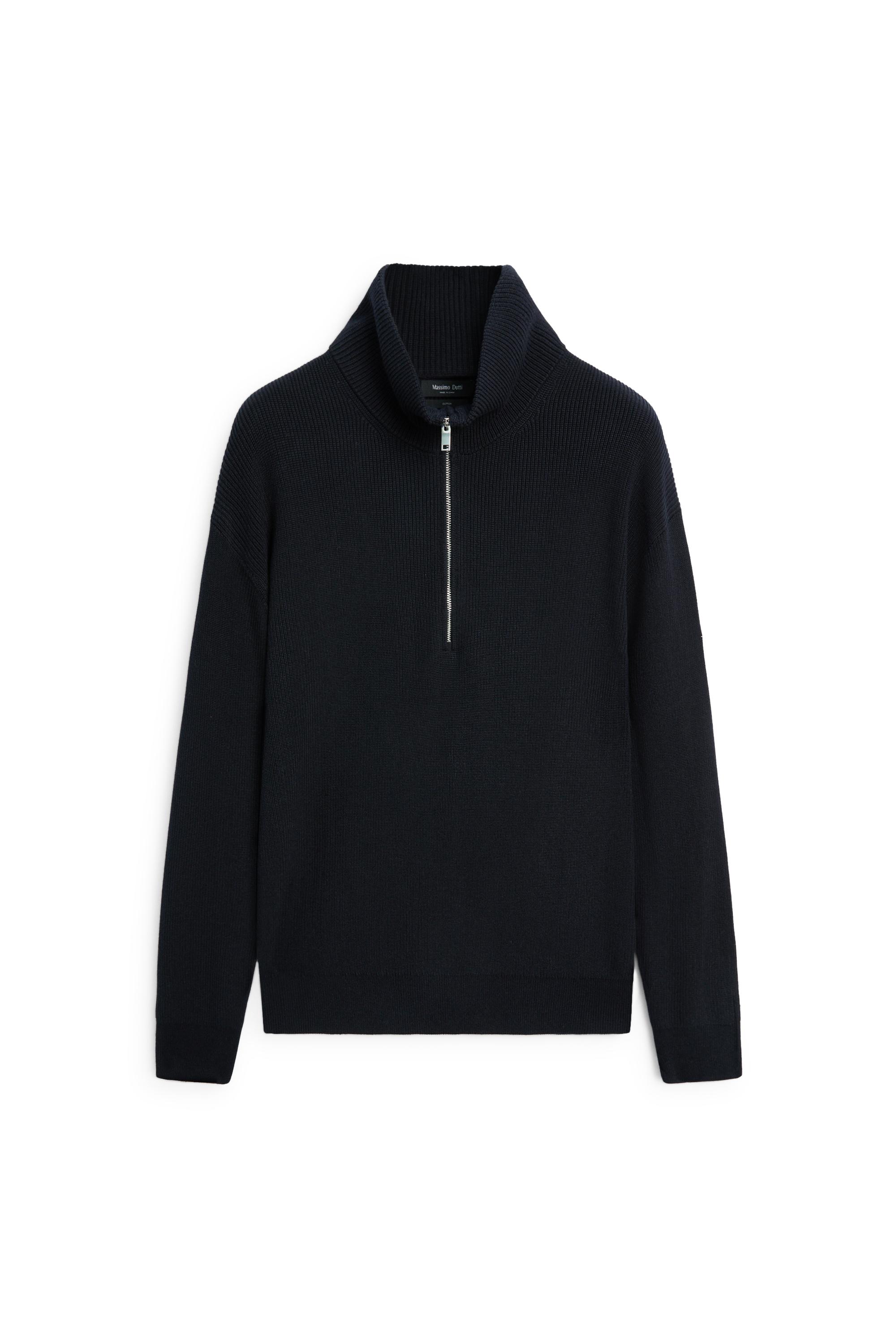100% cotton mock neck knit sweater — NAVY BLUE