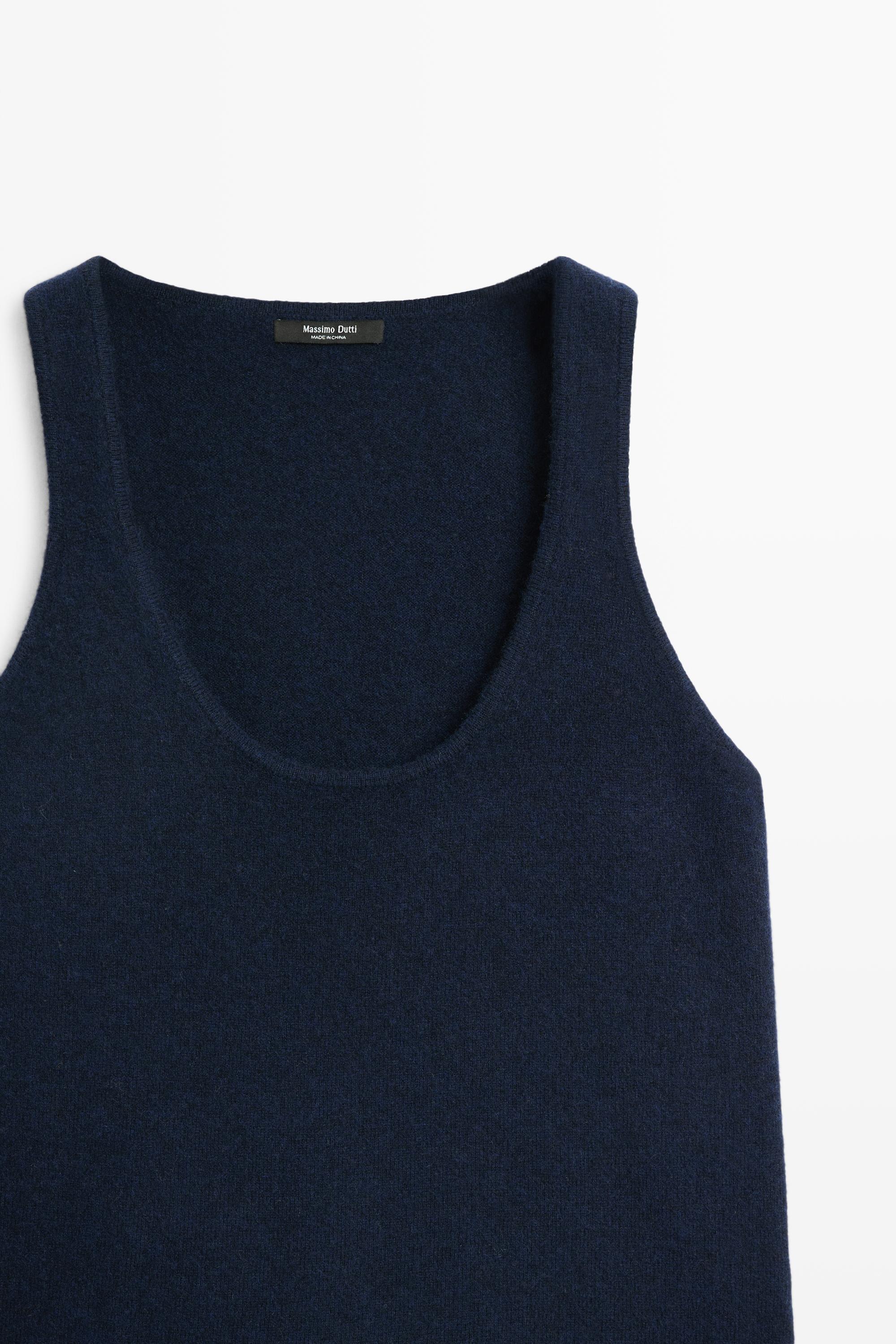 Wool blend knit round neck top — NAVY BLUE