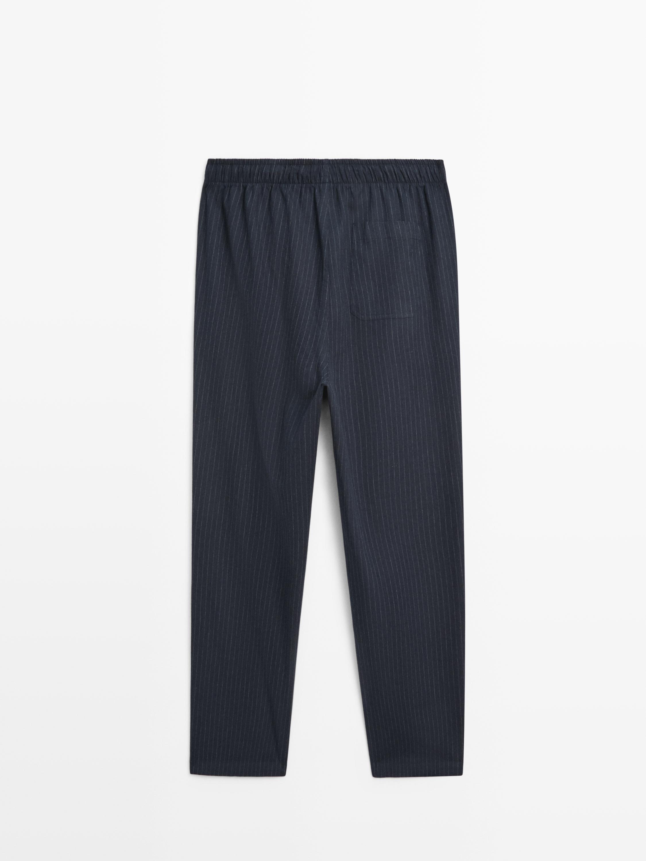 100% cotton striped pyjamas with long sleeve T-shirt — BLUE
