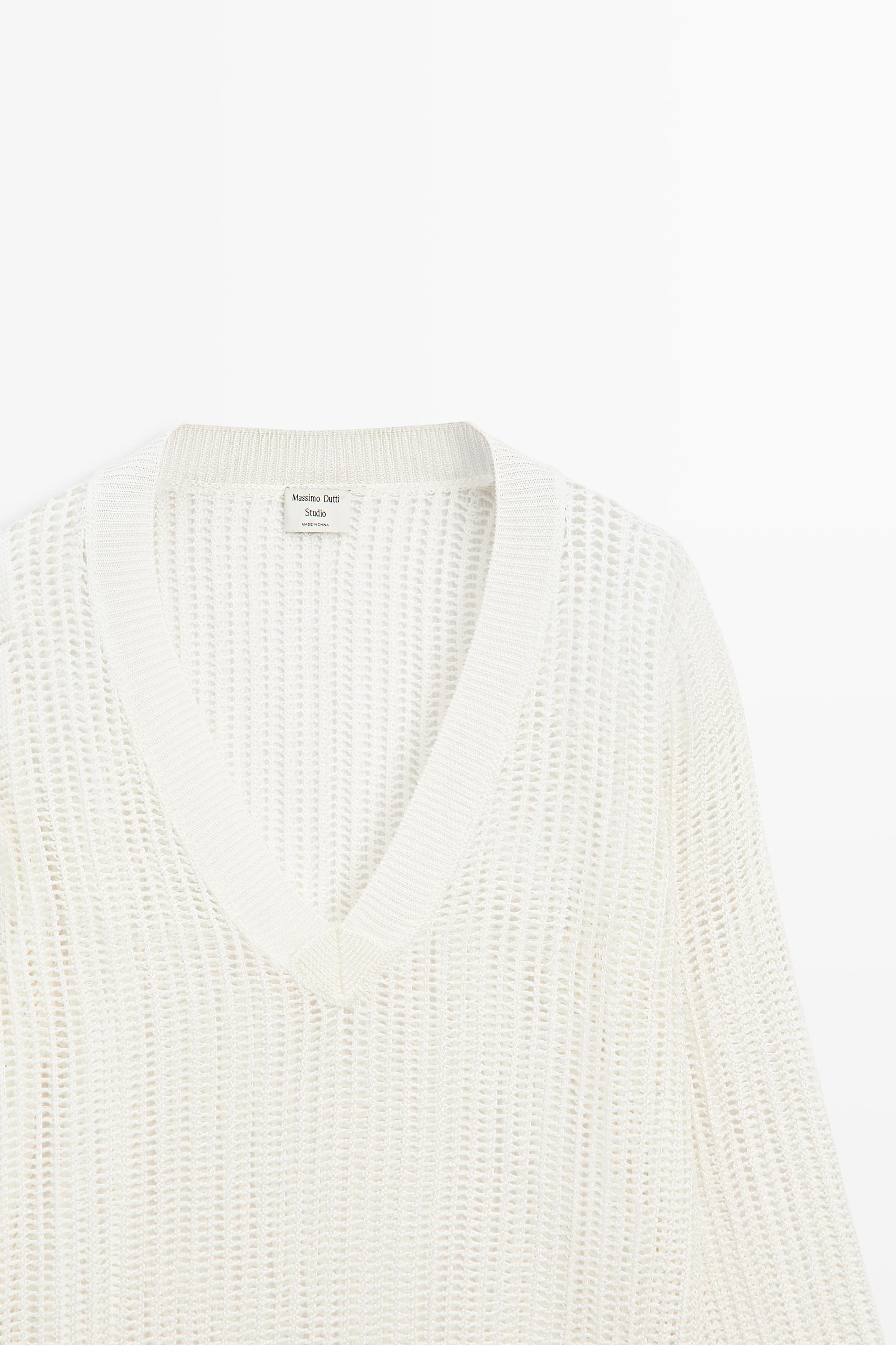 V-neck cutwork sweater - STUDIO — WHITE