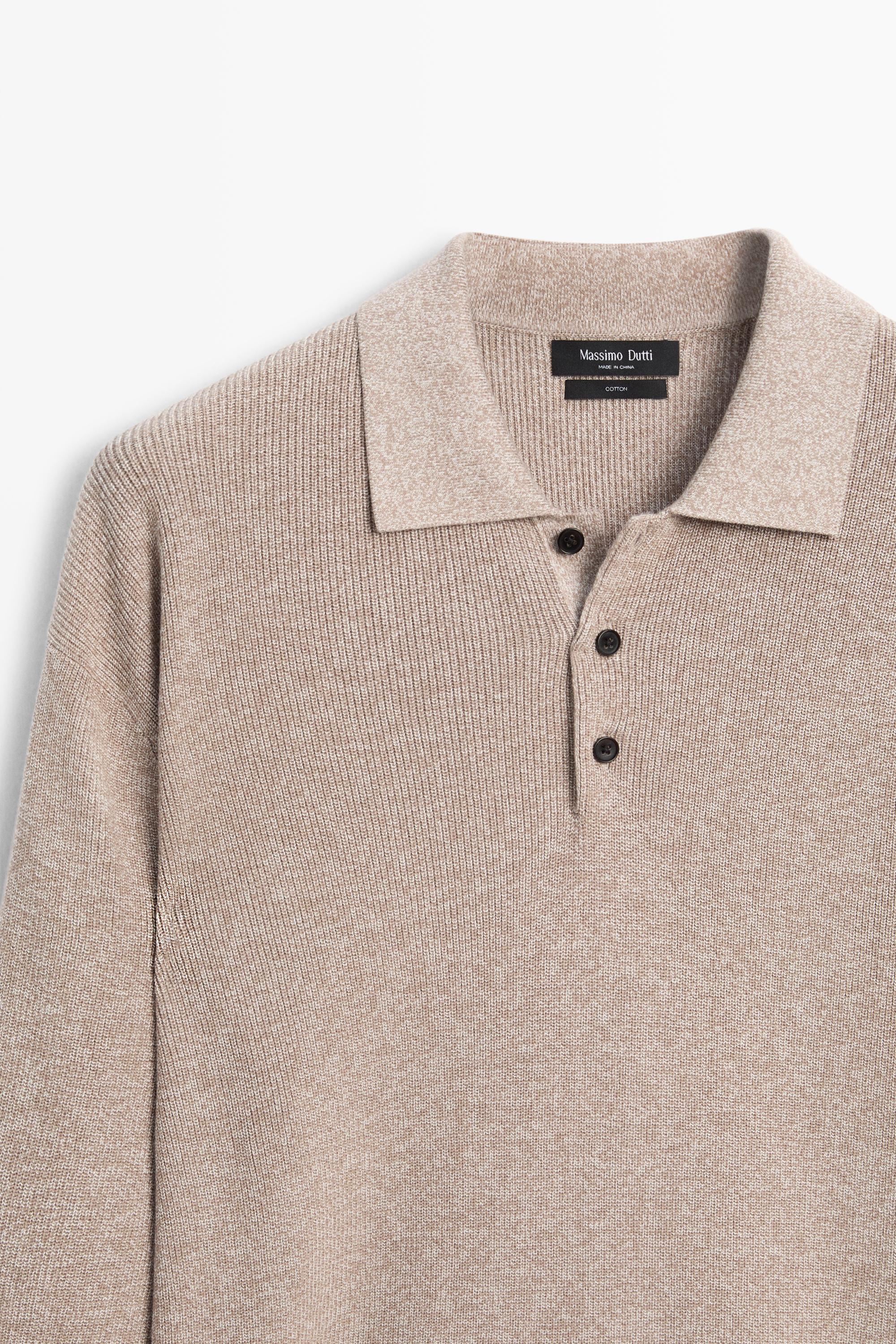 100% cotton mouliné polo sweater — BEIGE