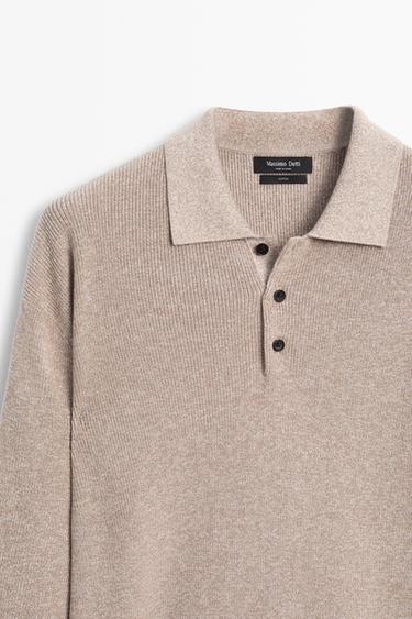 100% cotton mouliné polo sweater — BEIGE 4