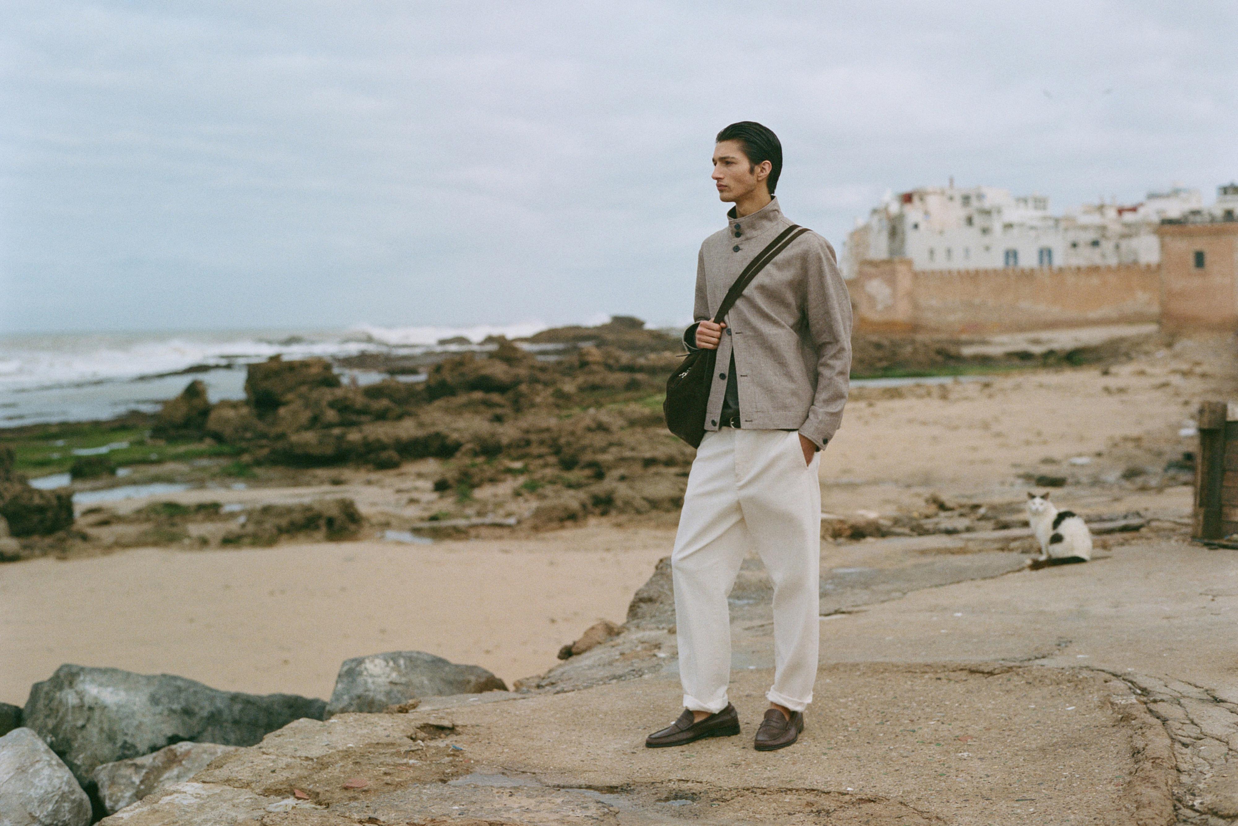 Cotton twill pants with elasticated waistband — Off white
