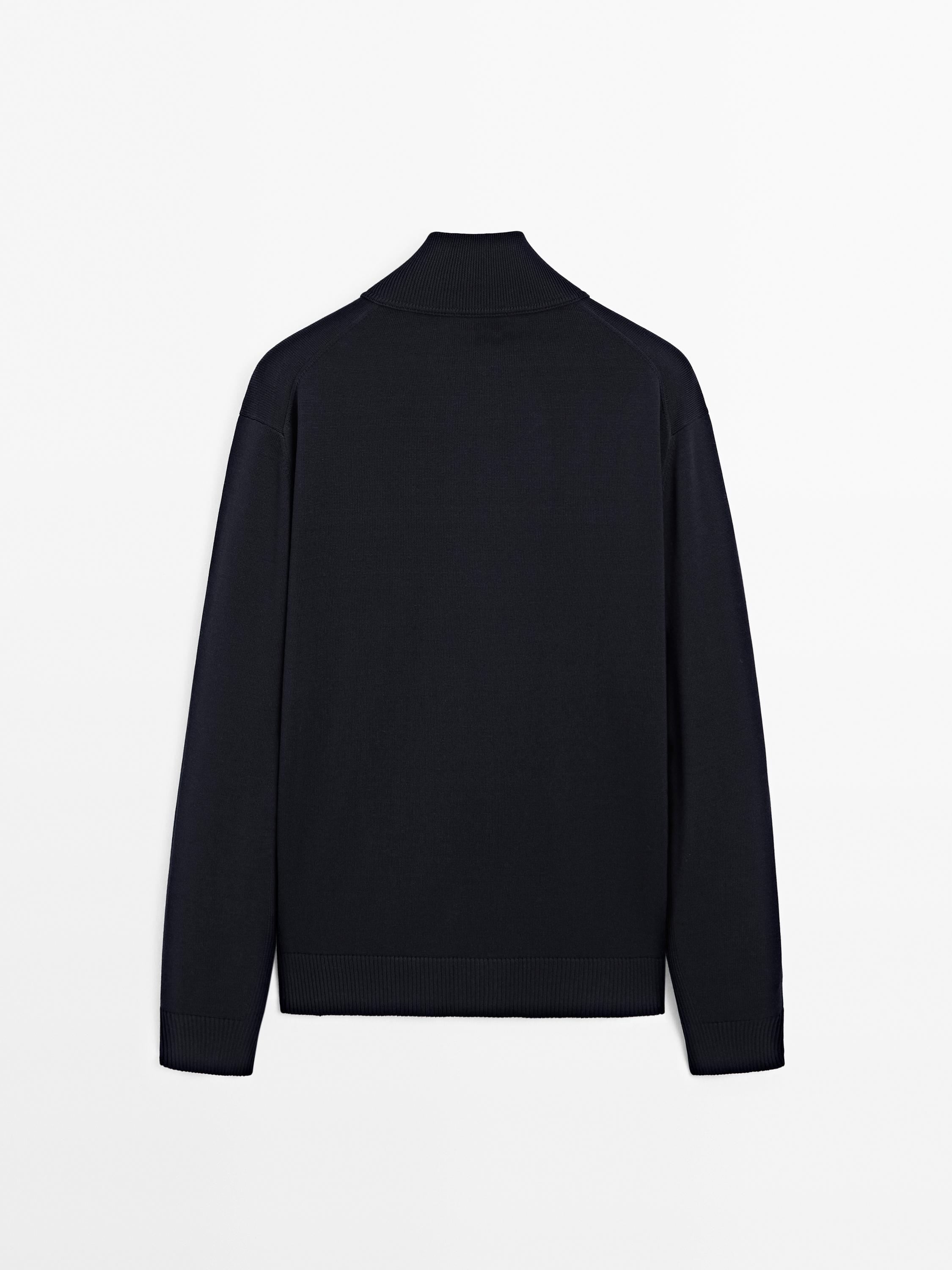 Cotton zip-up knit cardigan
