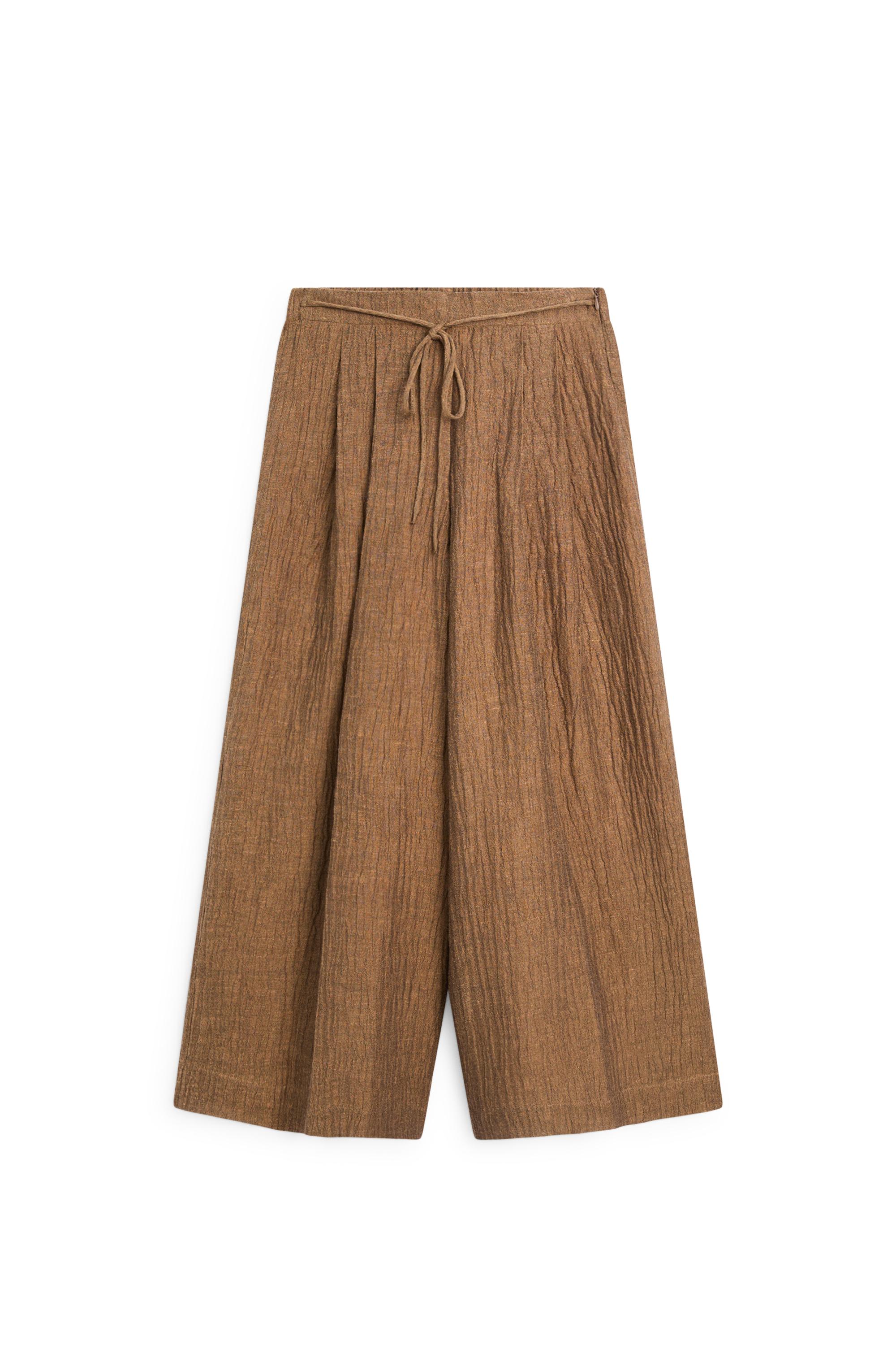 Flowing linen blend trousers — BROWN