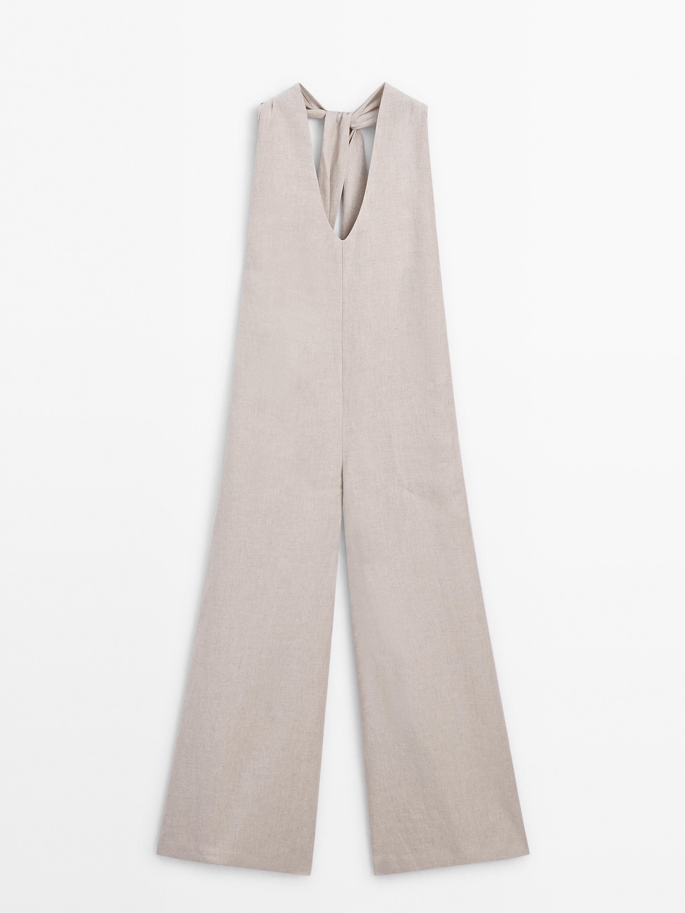 100% linen halter jumpsuit