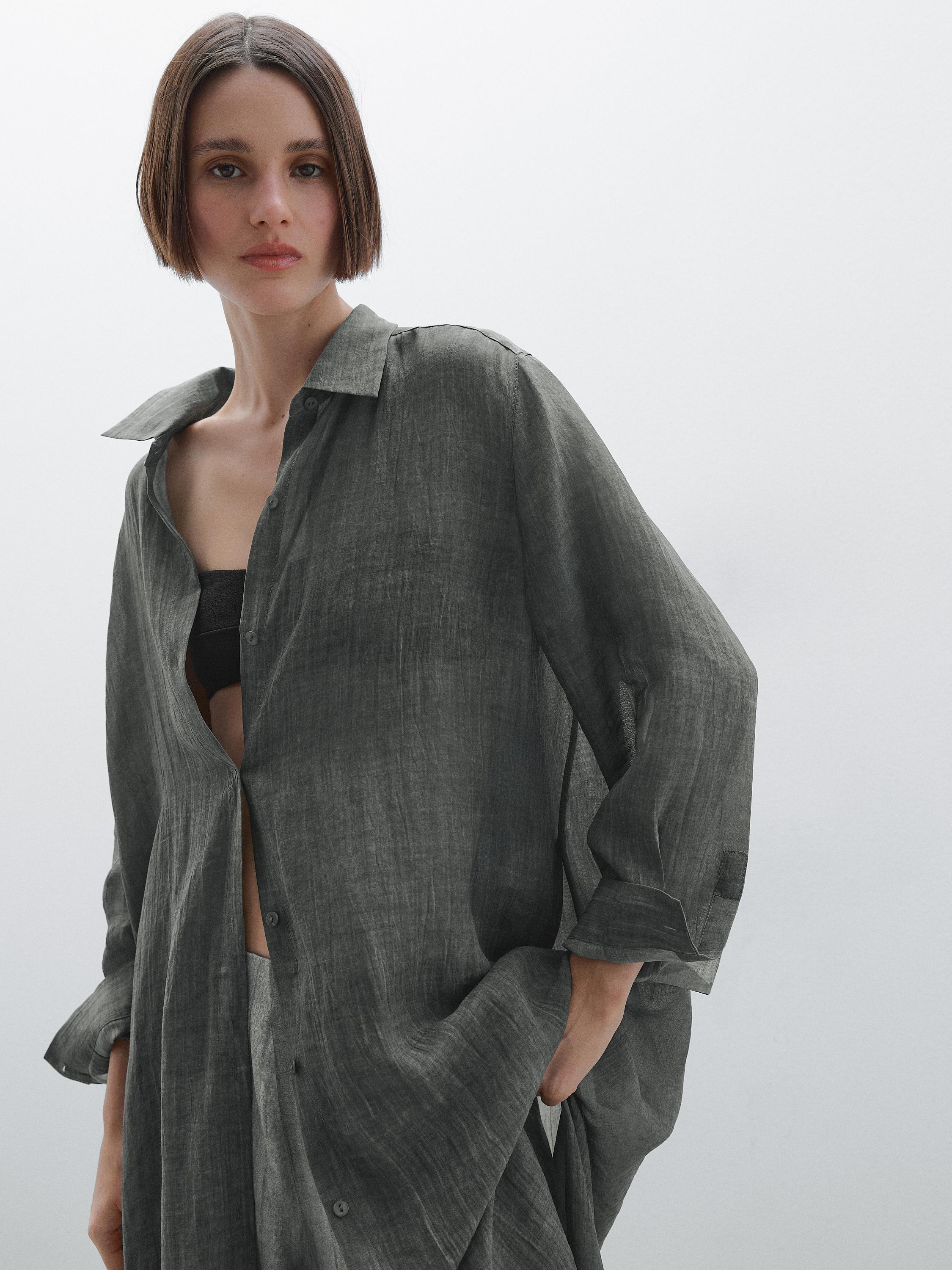Semi-sheer ramie blend oversize blouse