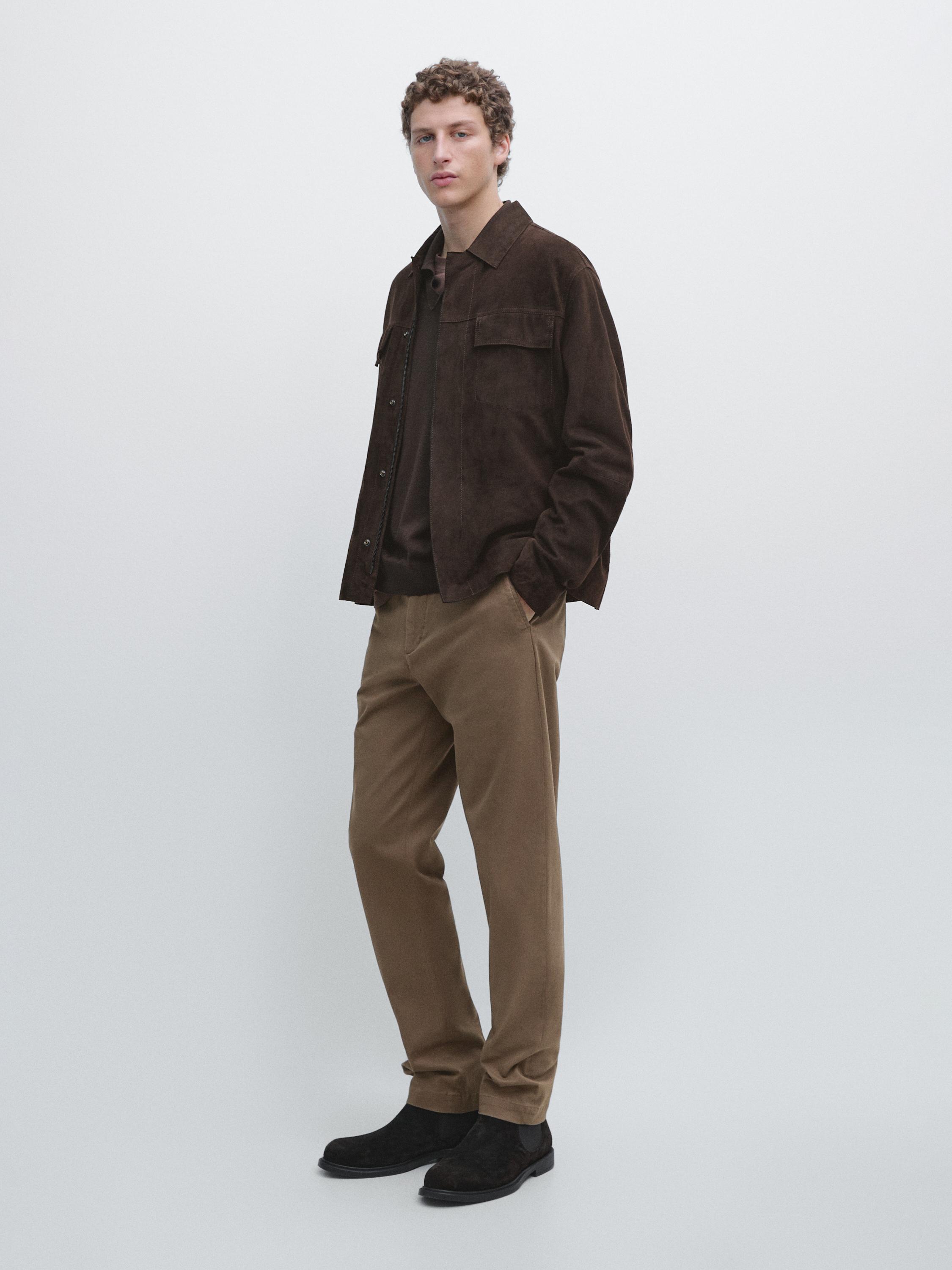 Tapered fit micro textured trousers — MINK