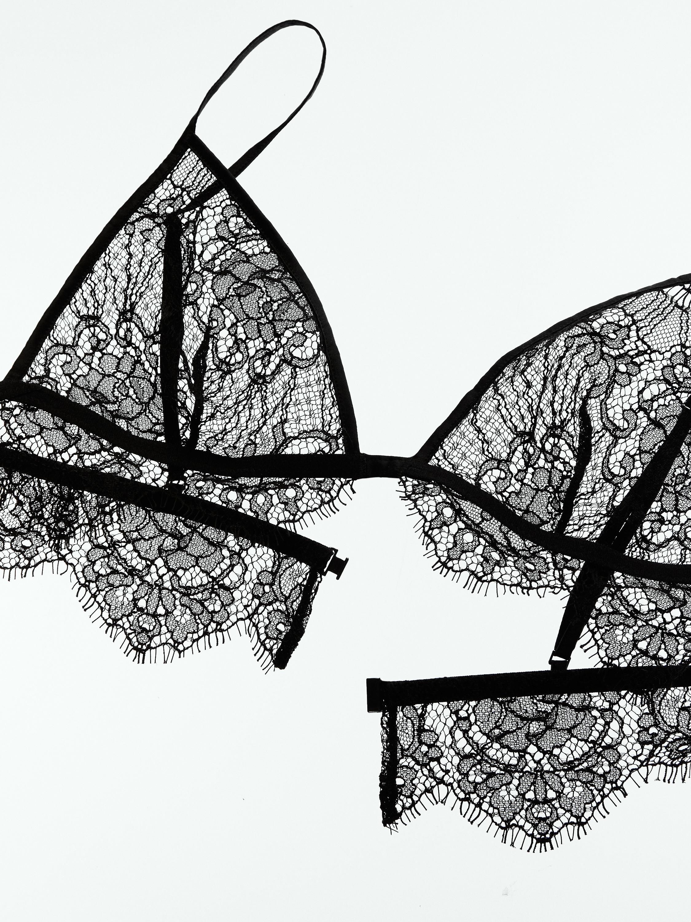 Lace cotton blend bralette — BLACK