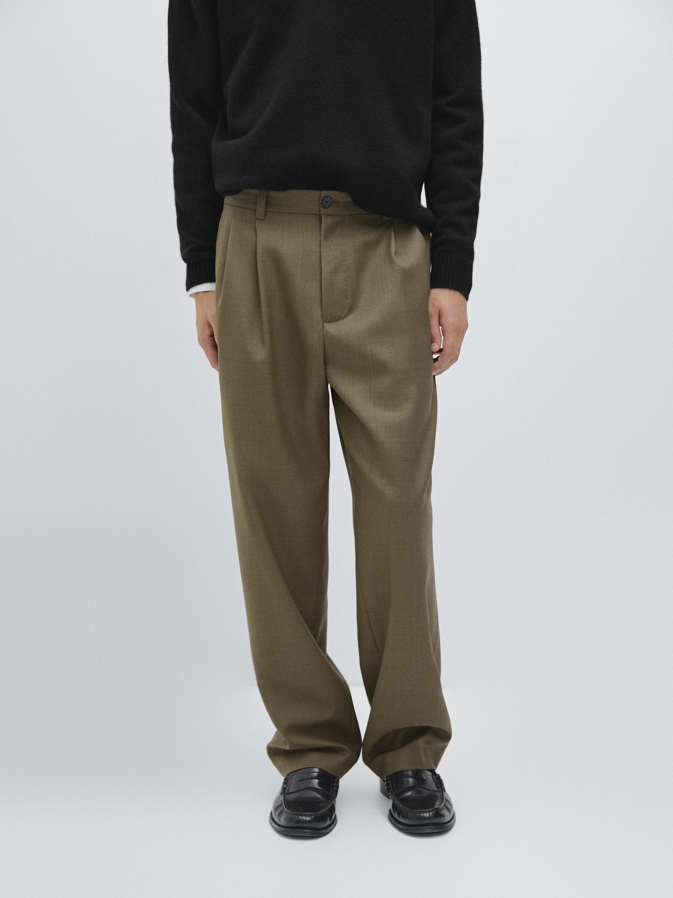 Relaxed fit wool blend darted trousers
