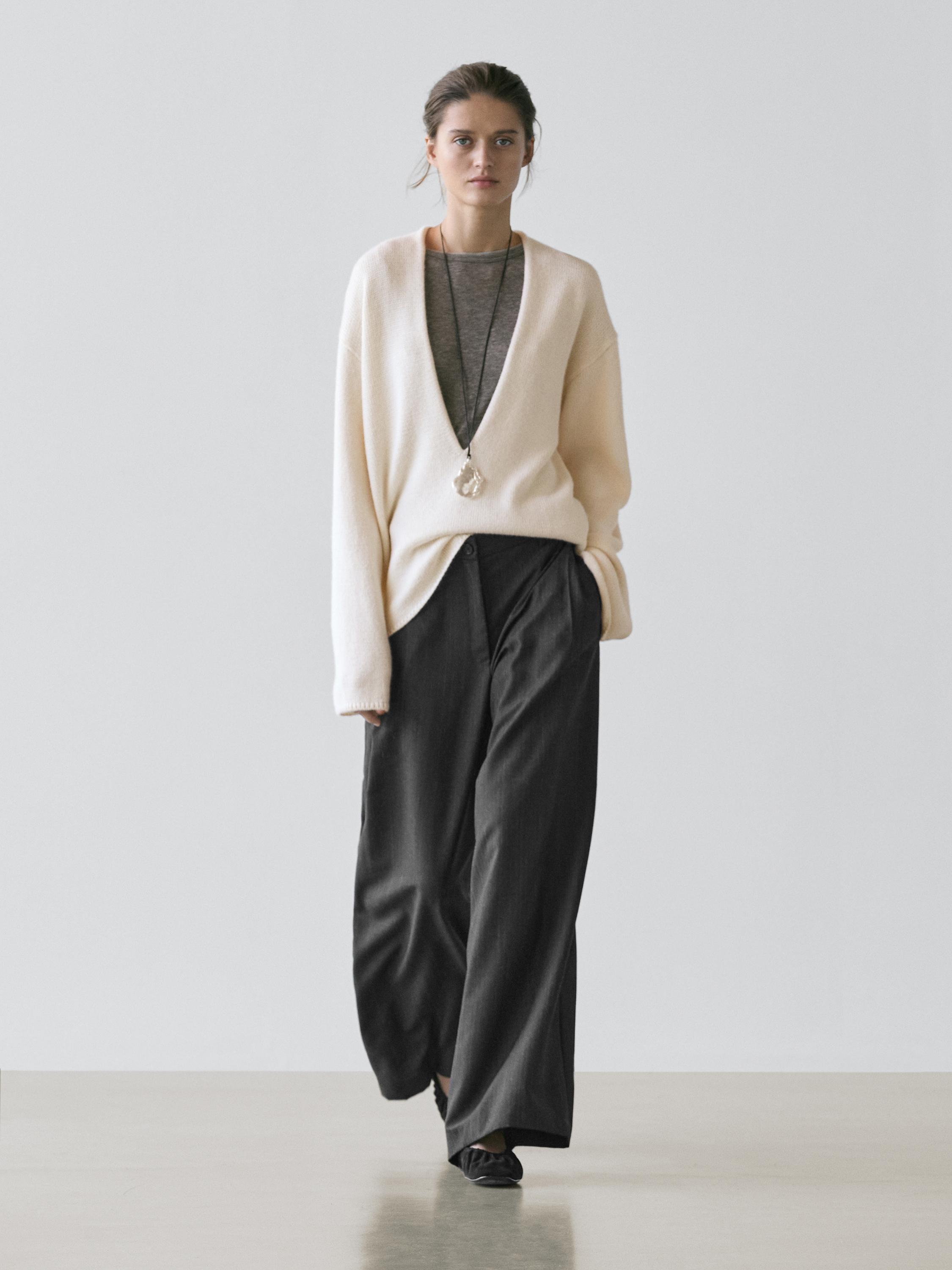 Striped wool blend wide-leg trousers