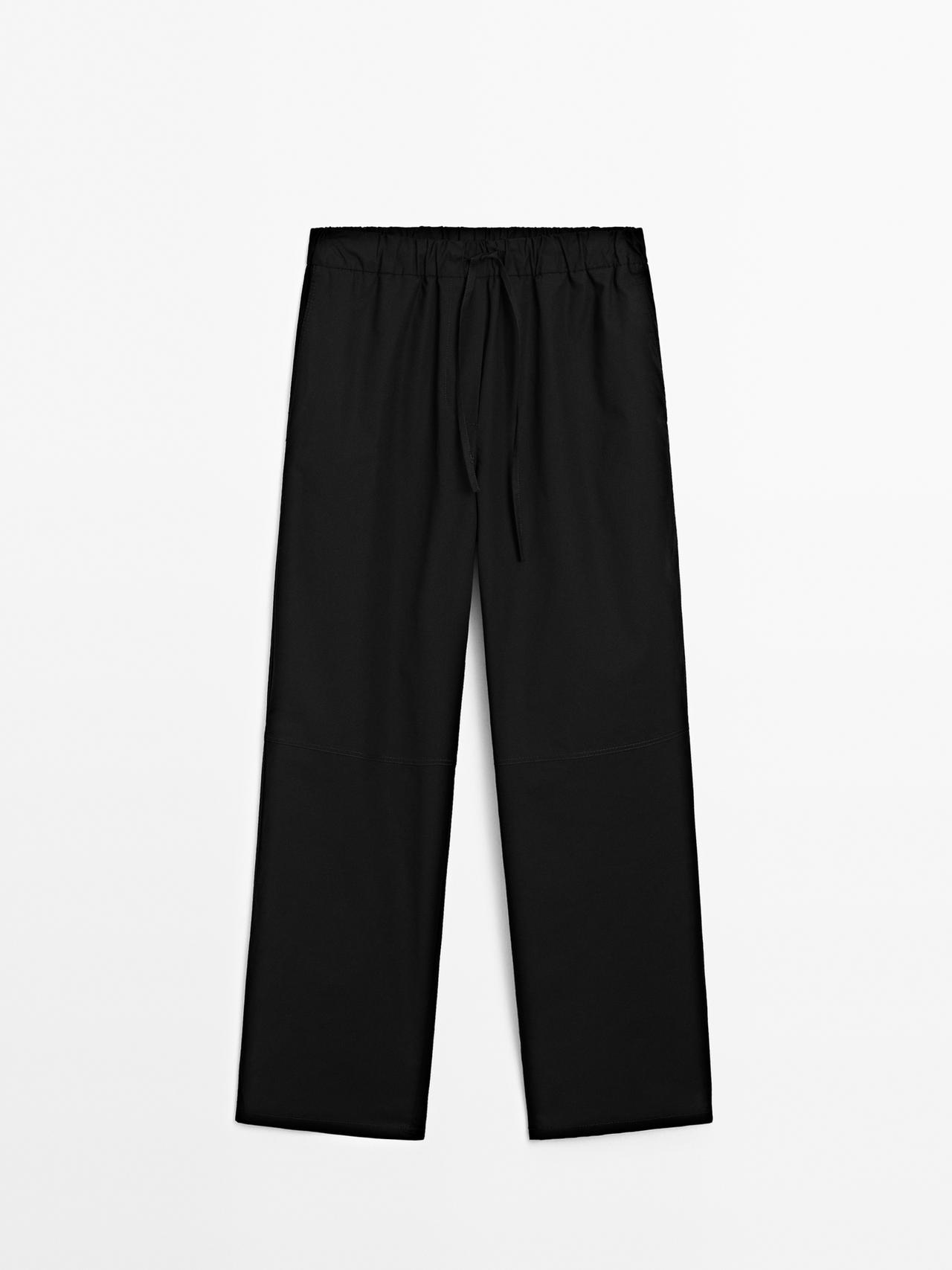 Massimo Dutti - Dame - Bukser I Poplin Med Elastisk Linning - Sort - 34
