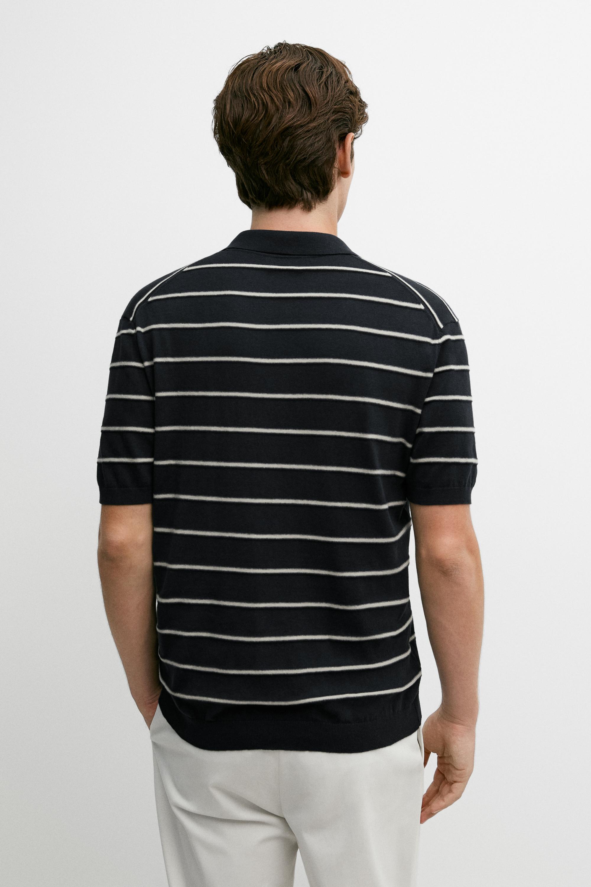 100% cotton striped knit sweater — NAVY BLUE