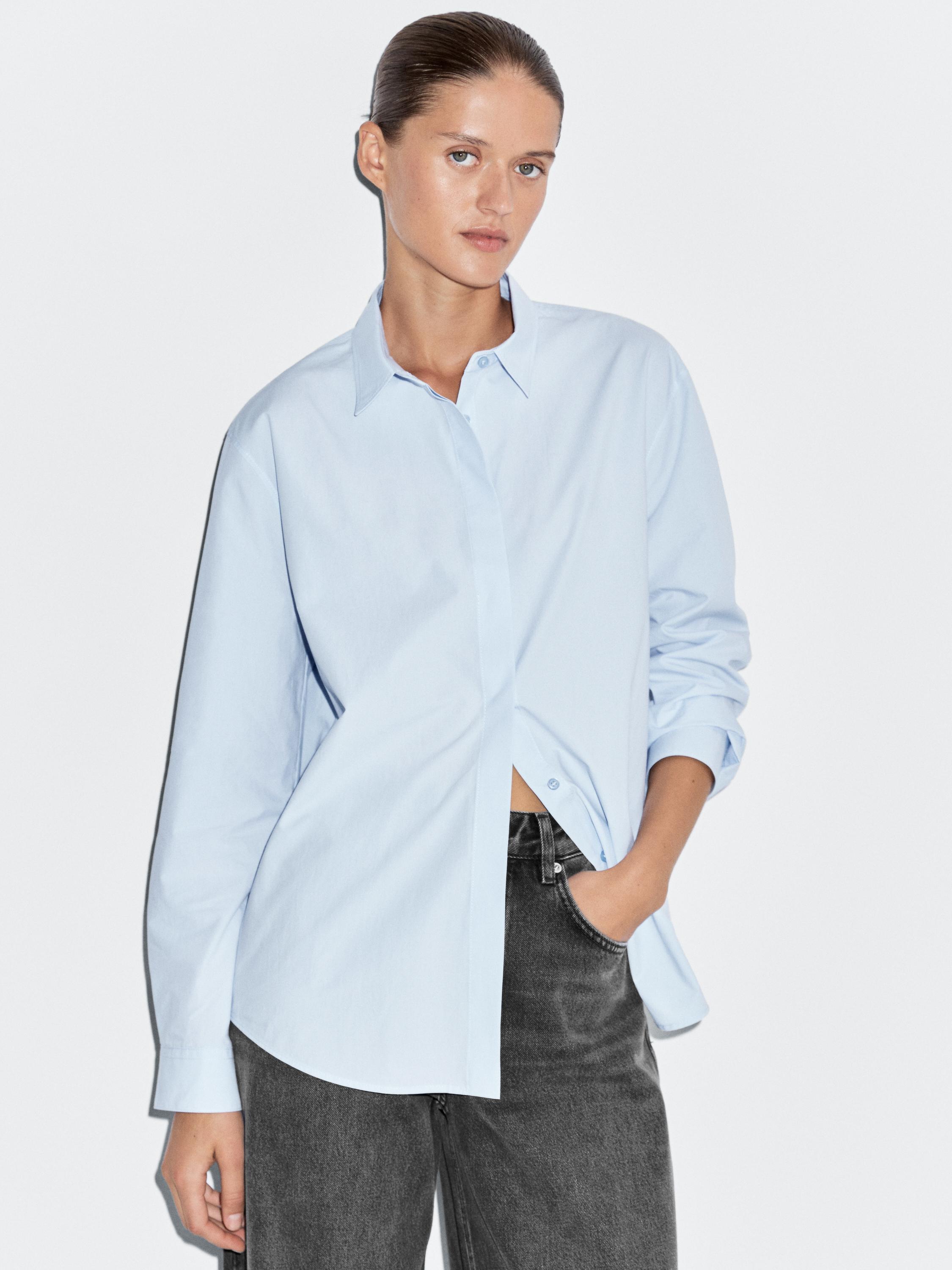 Poplin shirt with hidden buttons — SKY BLUE