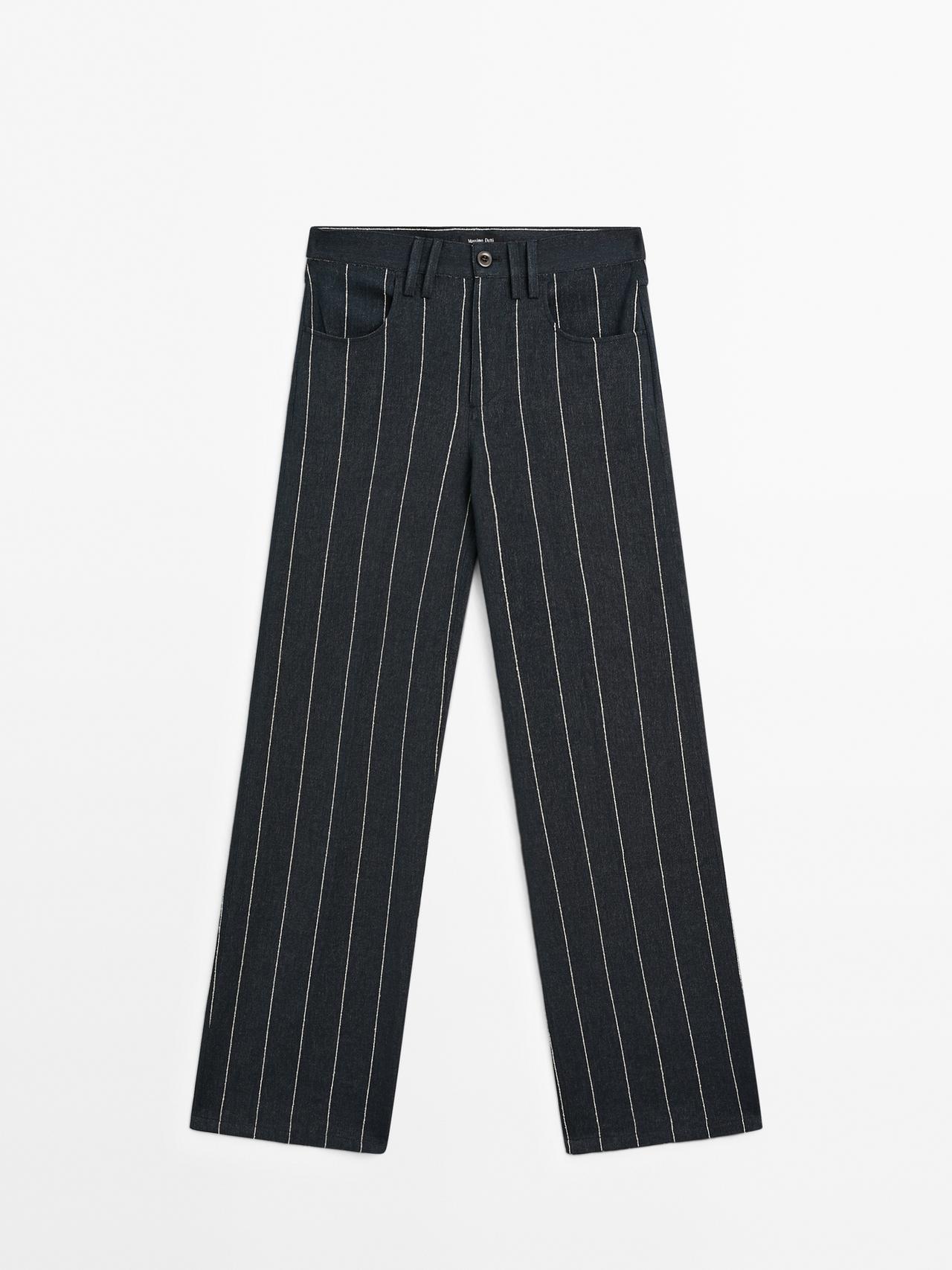 Massimo Dutti - Dame - Mid Waist Bukser Med Brede Ben - Blå - 40