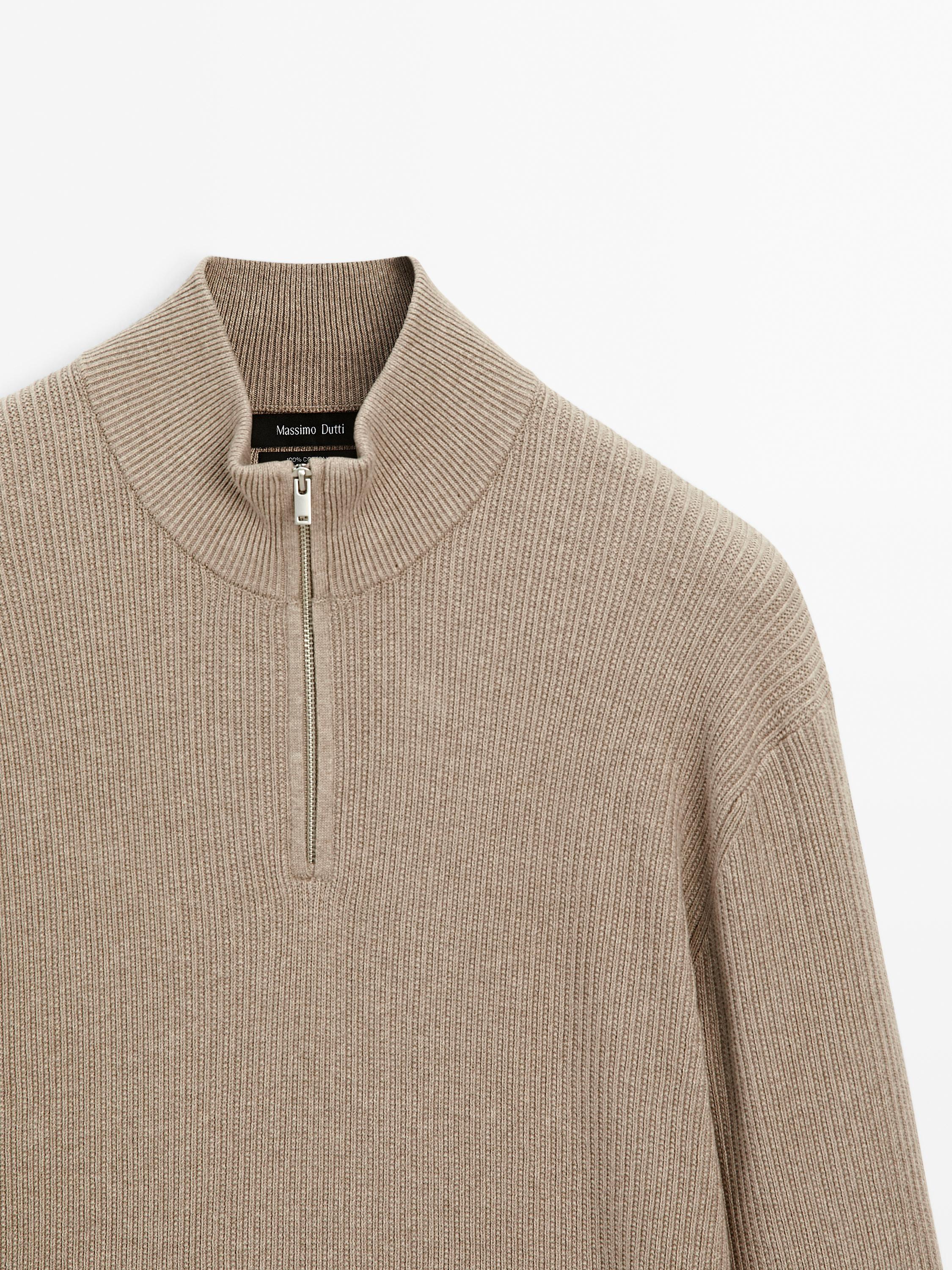 Mock neck knit sweater with zip