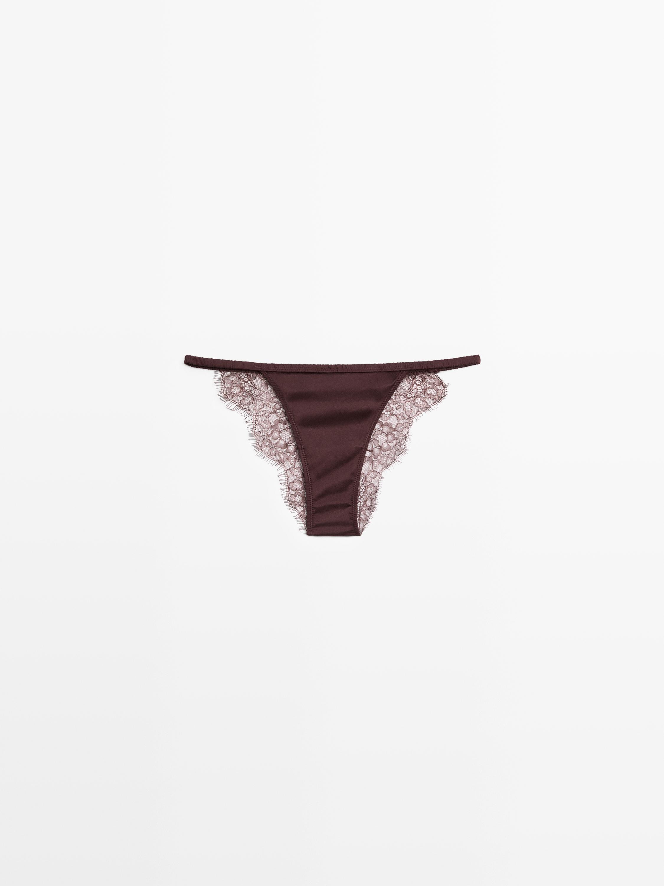 Silk briefs with lace detail — BROWN