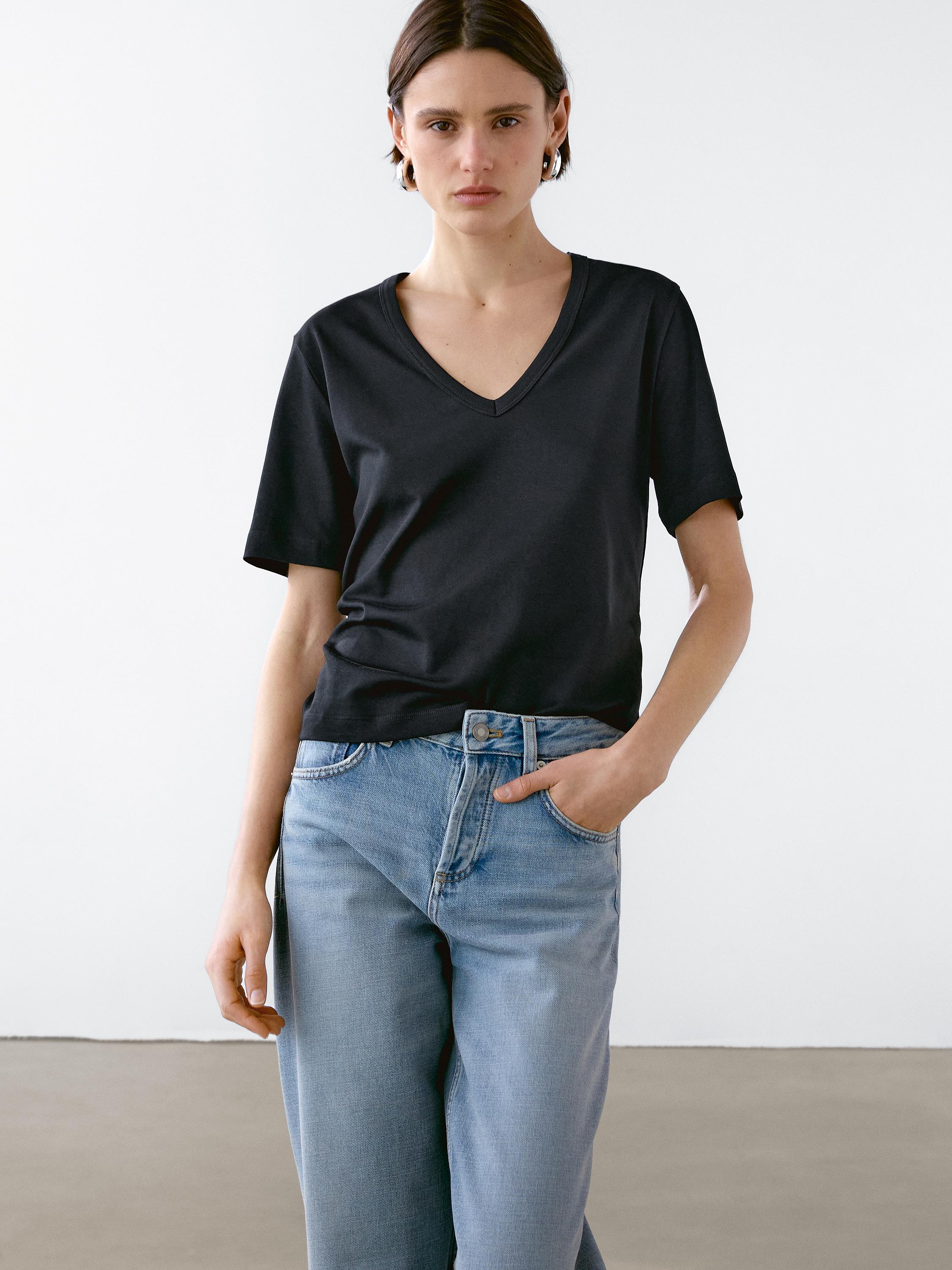 ★ Massimo Dutti★ 100% cotton short sleeve t-shirt 0684050 100% cotton short sleeve T-shirt · White, Pastel Blue