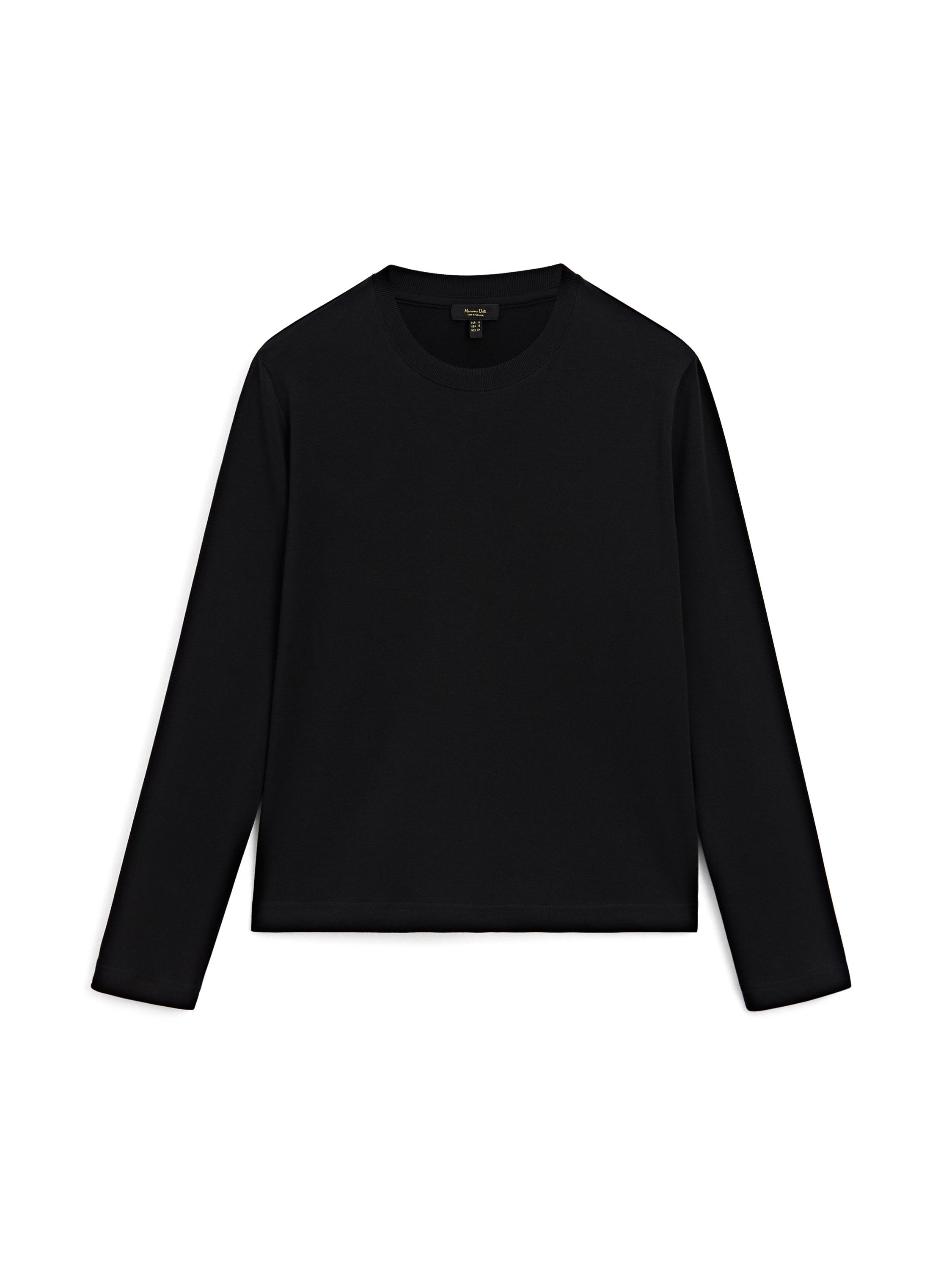 100% cotton interlock long sleeve T-shirt — BLACK