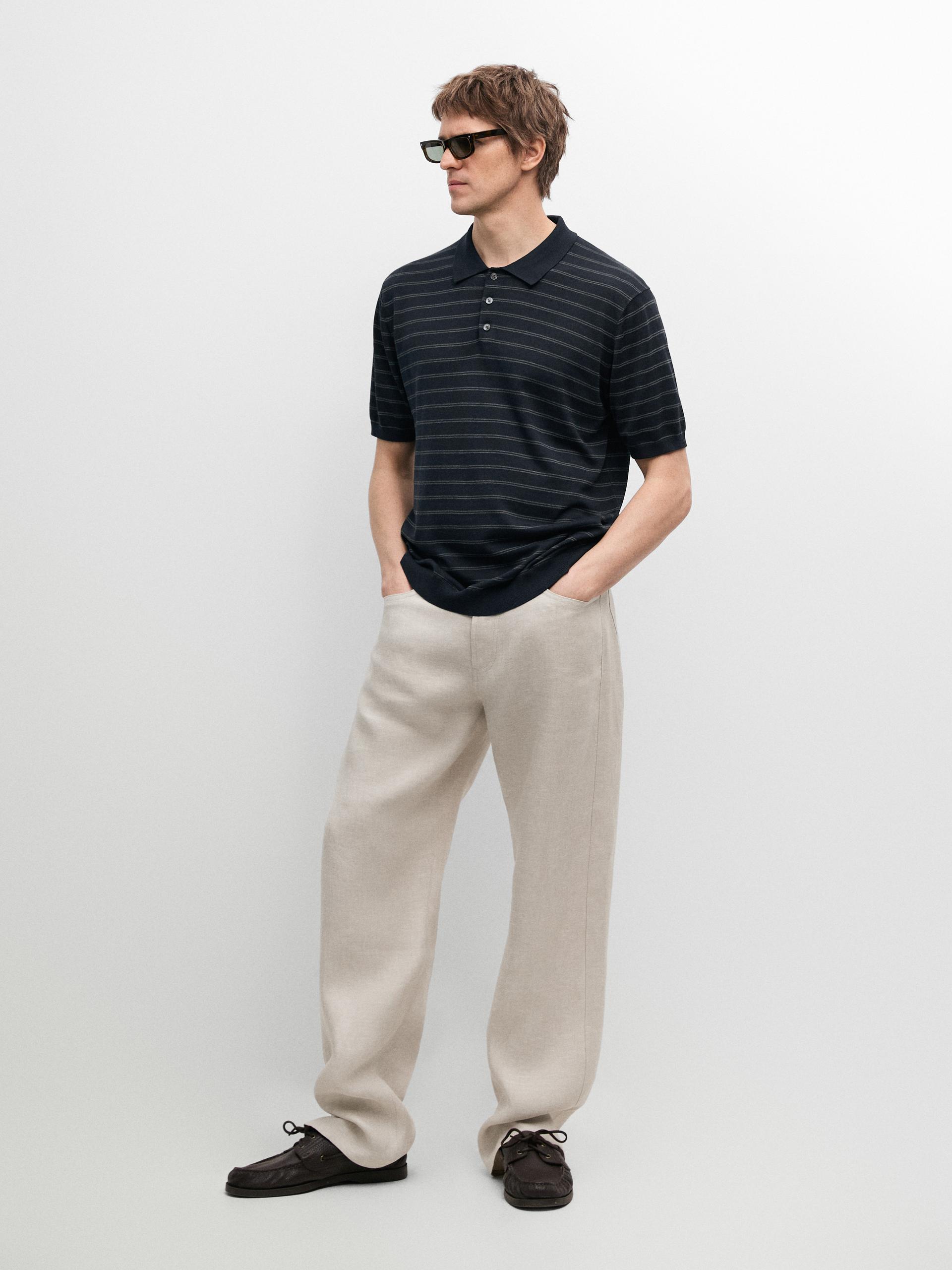 Polo In Maglia A Righe Misto Cotone - Blu Marino - S - Massimo Dutti - Maschile