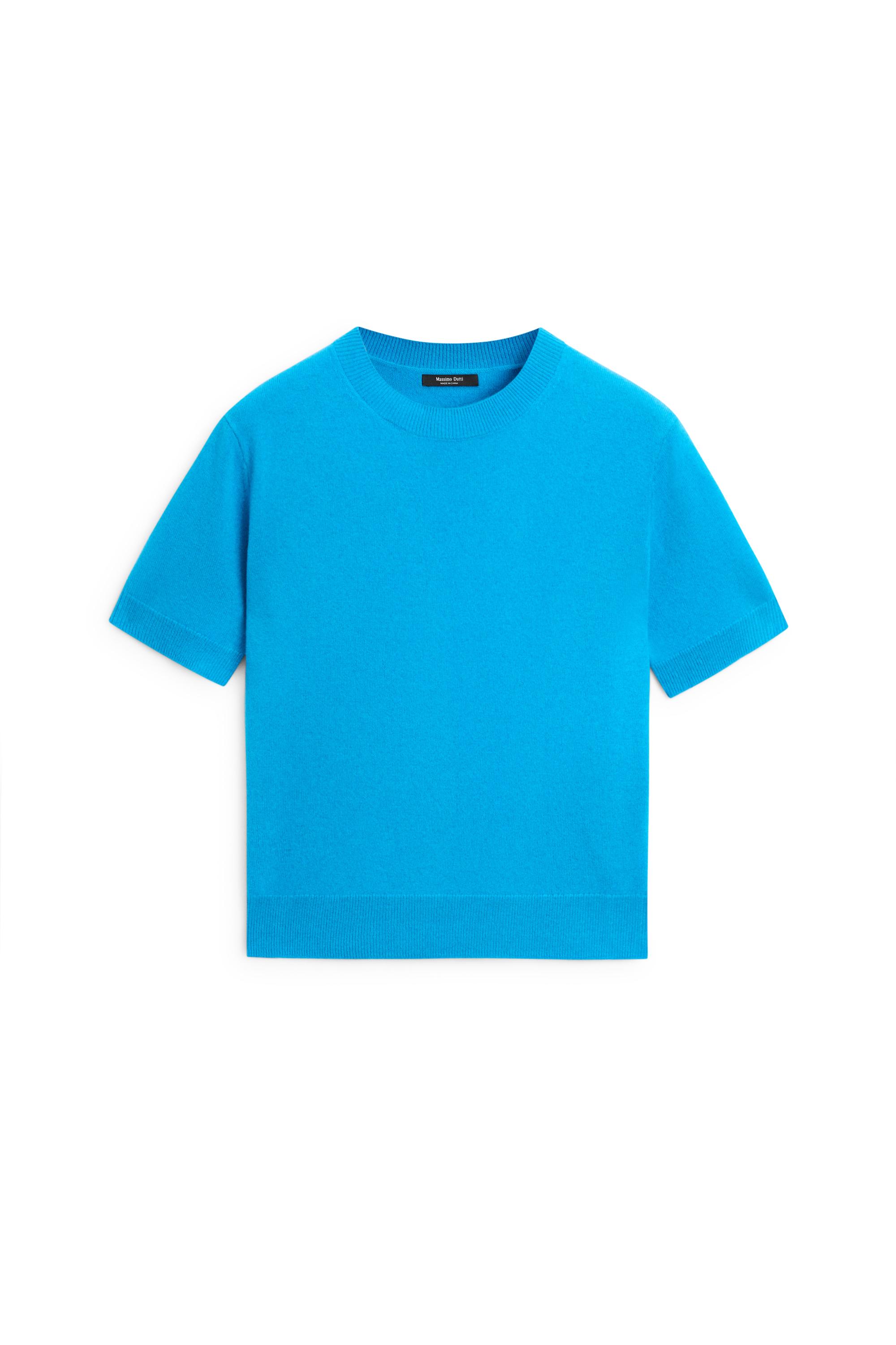 Short sleeve wool blend knit sweater — TURQUOISE