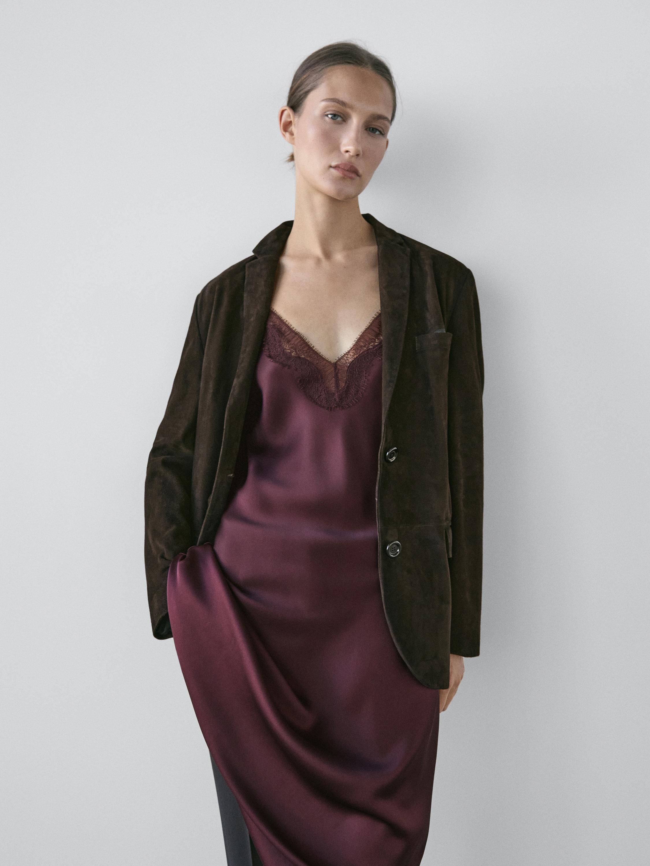 Flowing midi slip dress — BURGUNDY