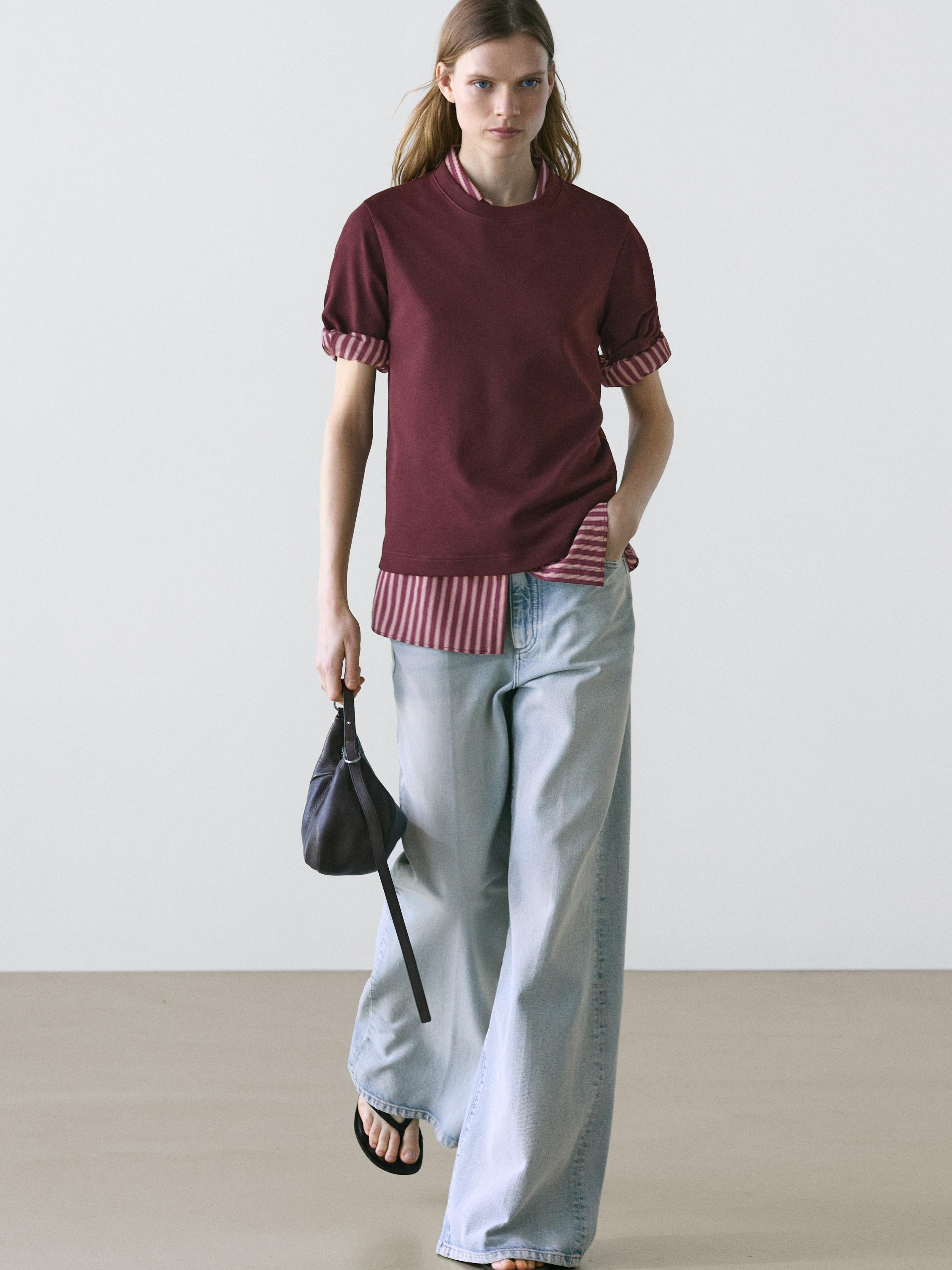 100% cotton interlock crew neck T-shirt — BURGUNDY