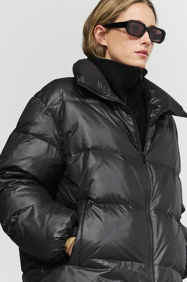 Down jacket with detachable knit bib detail — BLACK 5