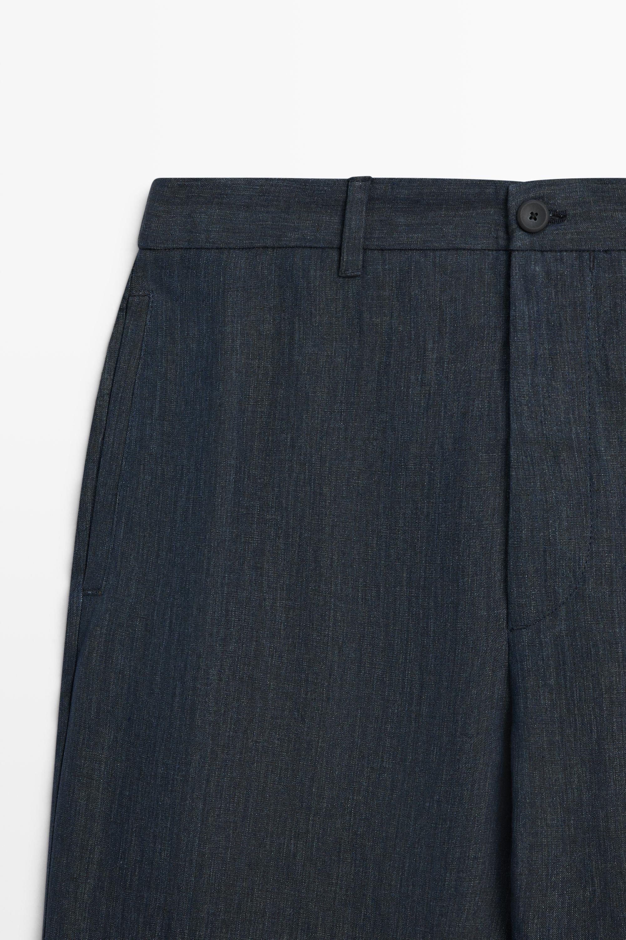 100% Linen Elastic-Waist Pants — NAVY BLUE