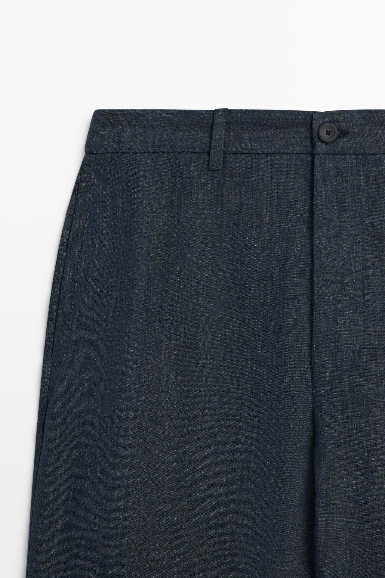 100% Linen Elastic-Waist Pants — NAVY BLUE