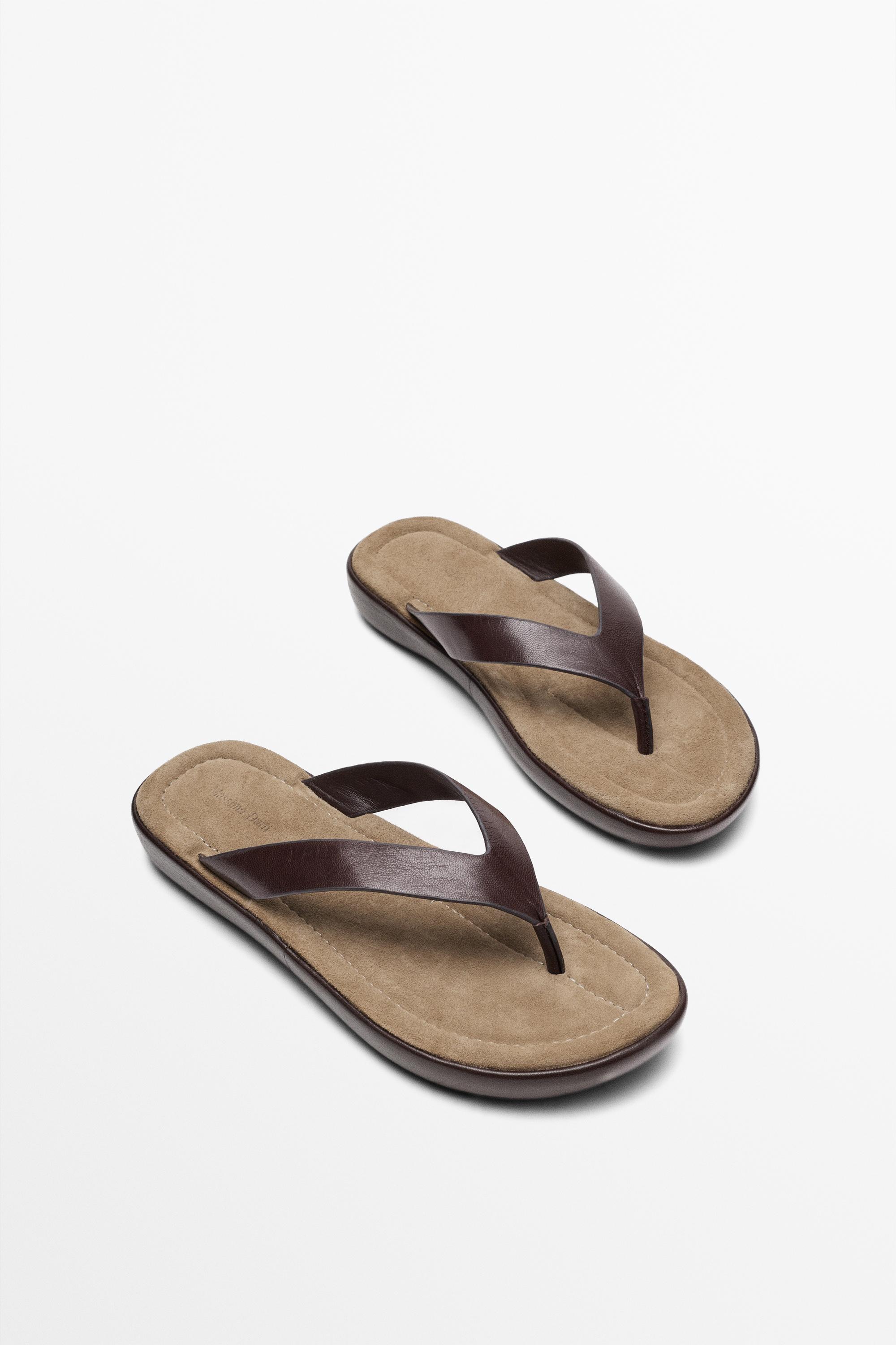 Leather platform sandals — BROWN