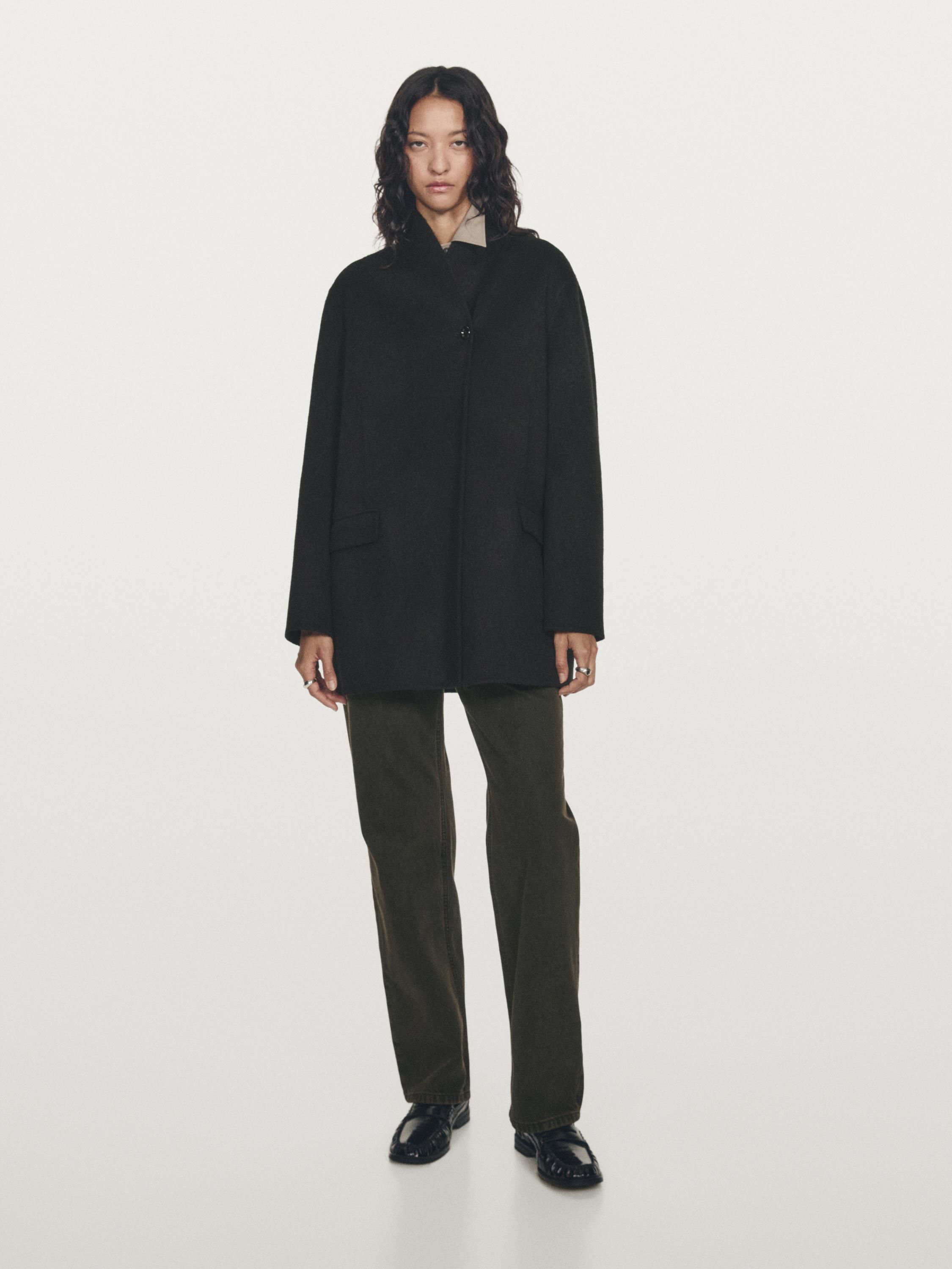 Manteau à col montant en laine mélangée