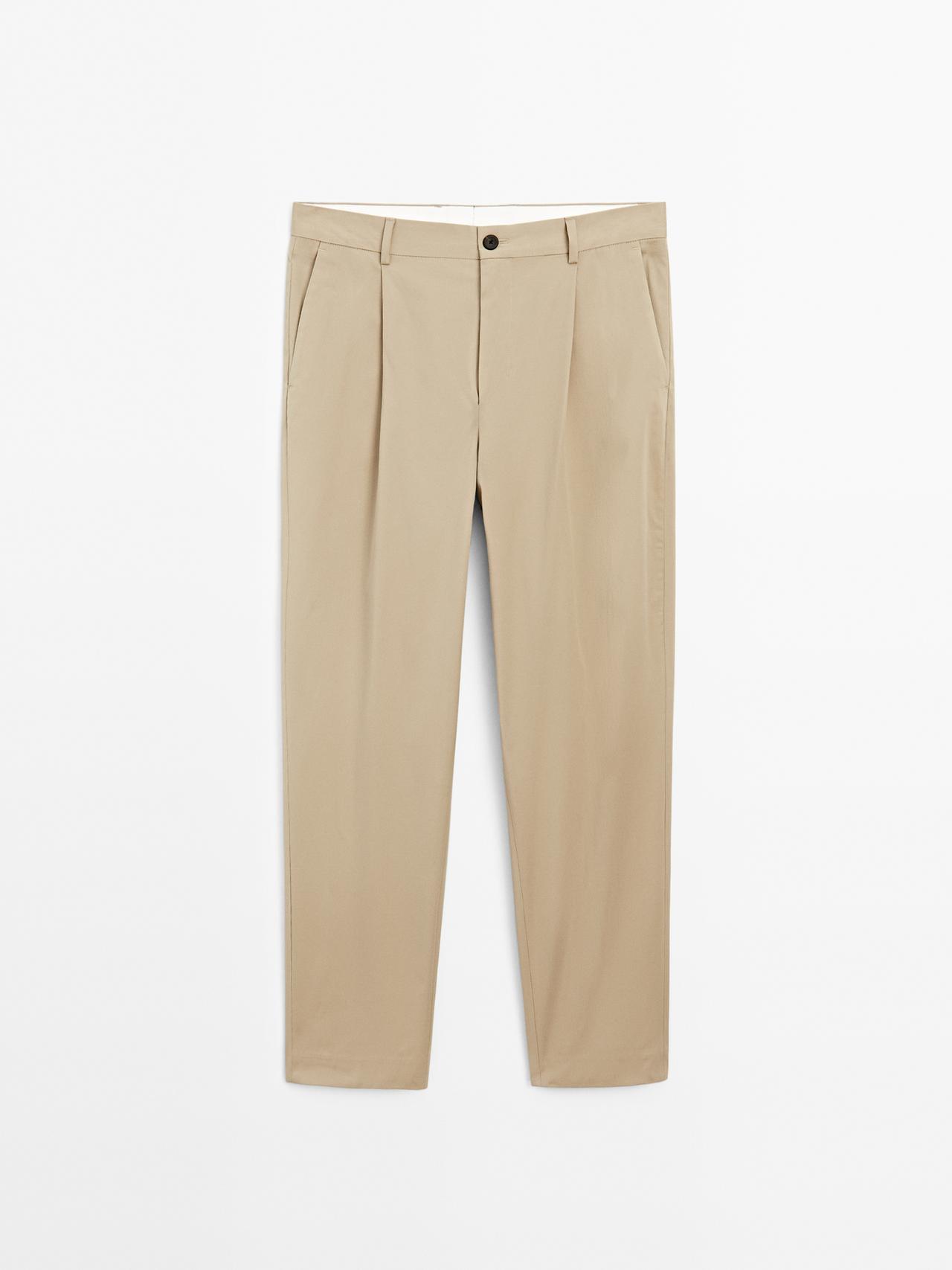 Massimo Dutti - Herre - Relaxed Fit Bukser Med Læg - Beige - 40