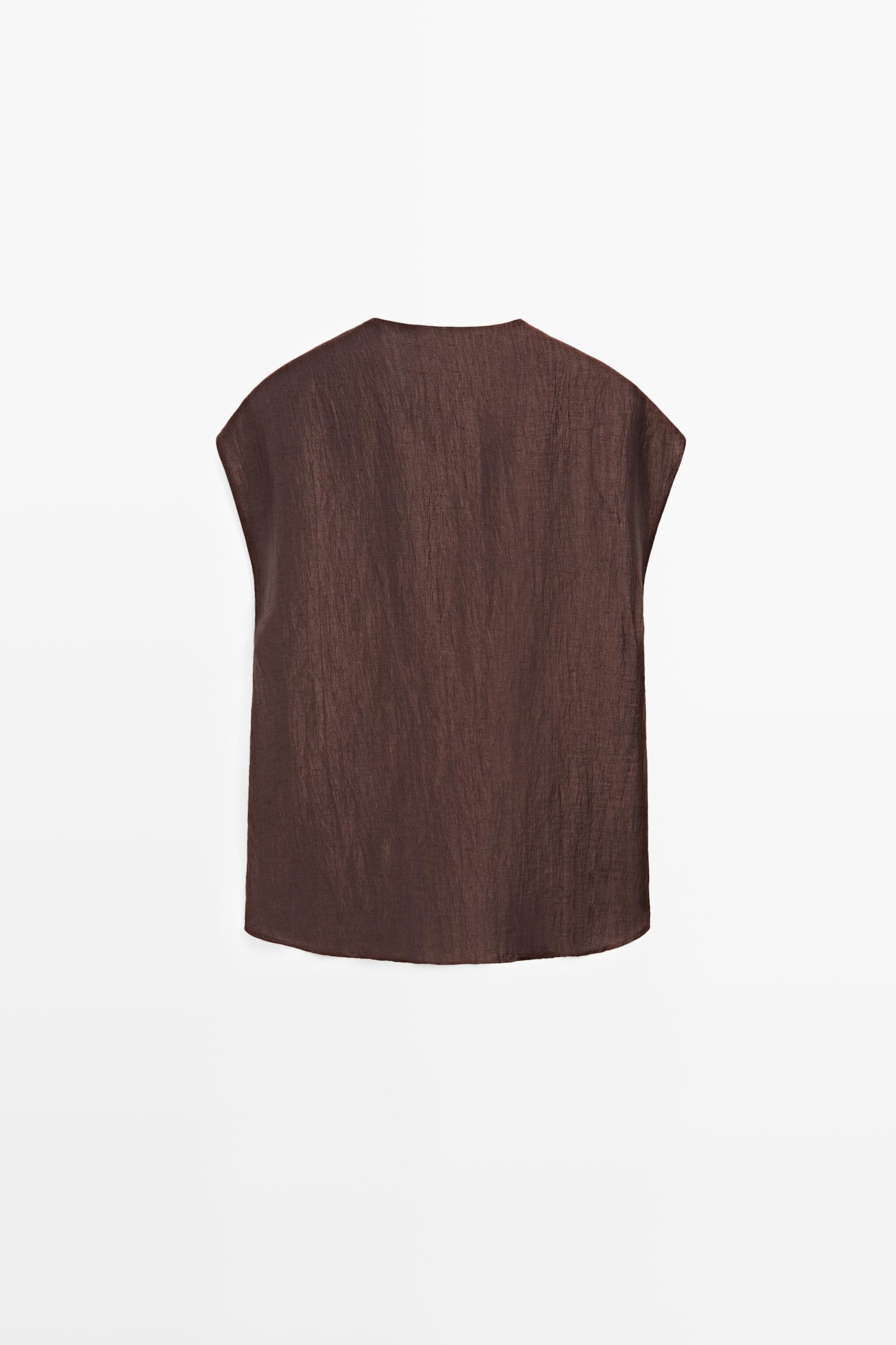 Fluid linen blend crossover kimono — BROWN