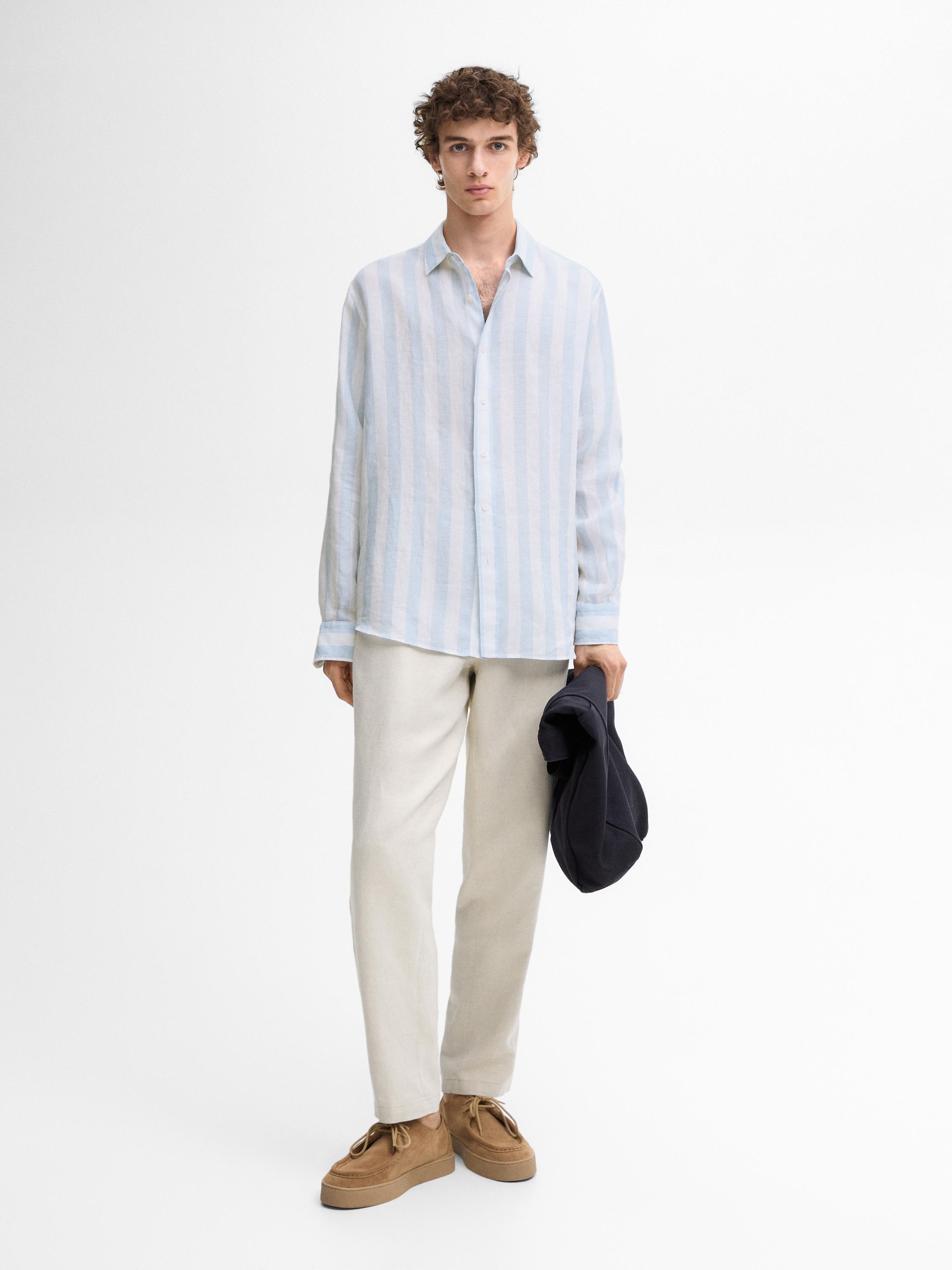 قميص مخطط ضيق كتان 100%