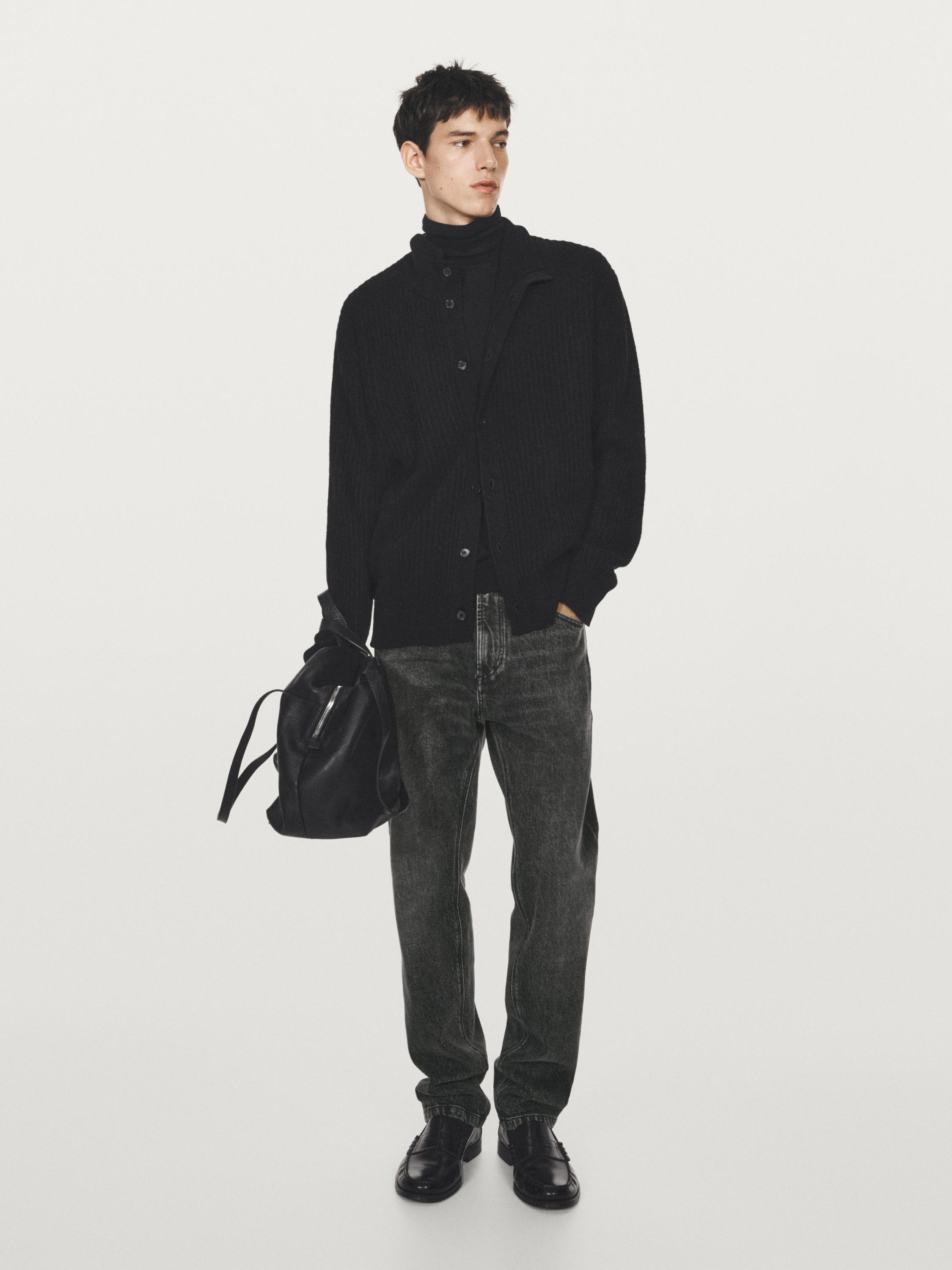 Knit wool blend cardigan with high neck