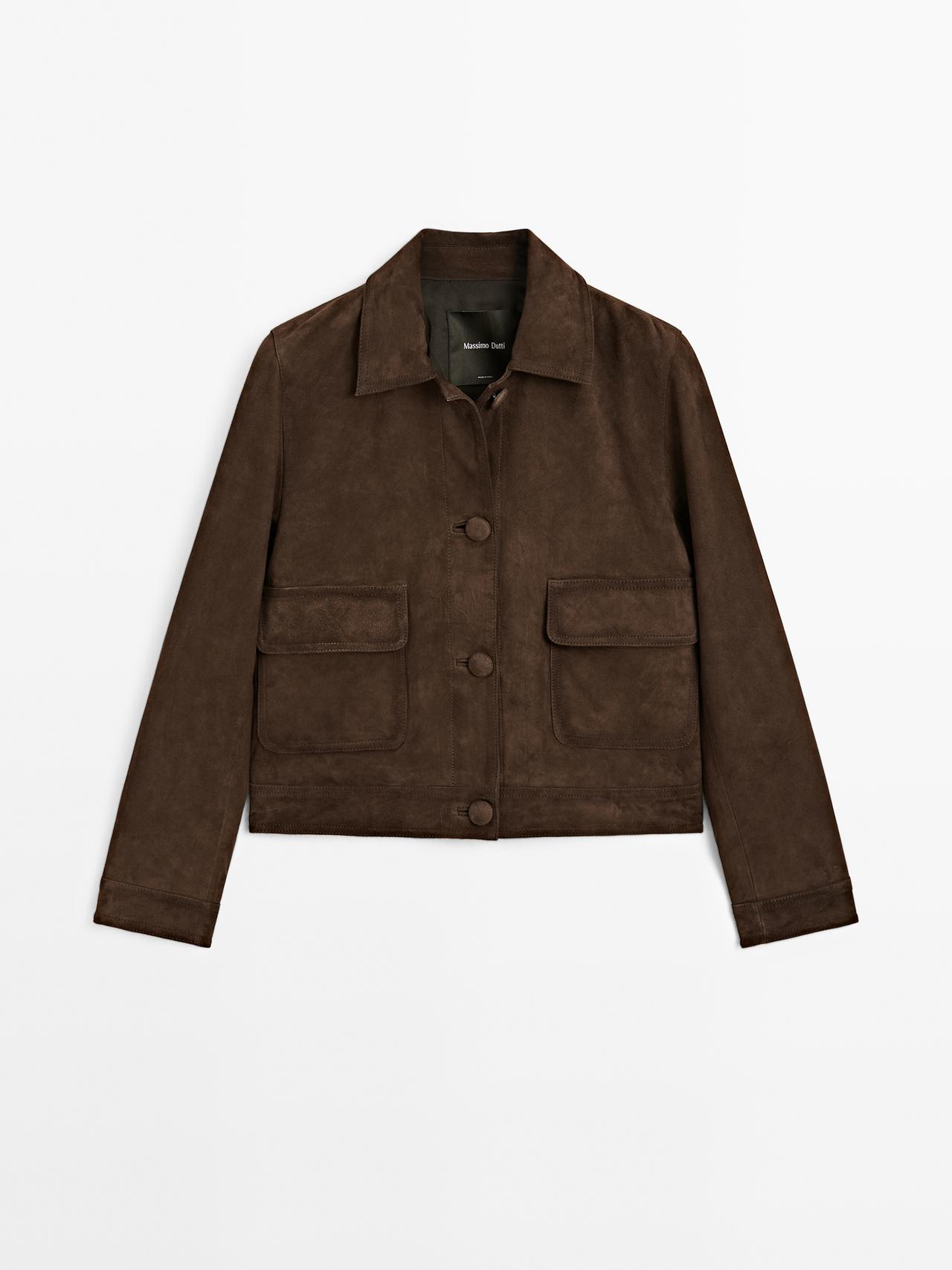 Massimo Dutti - Dame - Kort Jakke I Ruskind Med Skindbeklædte Knapper - Brun - Xs