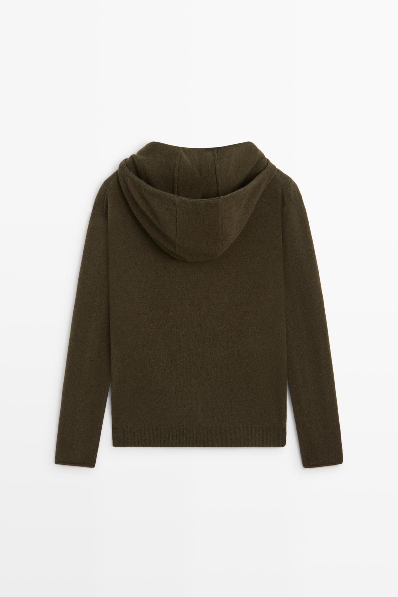 Hooded knit sweater with button detail — KHAKI
