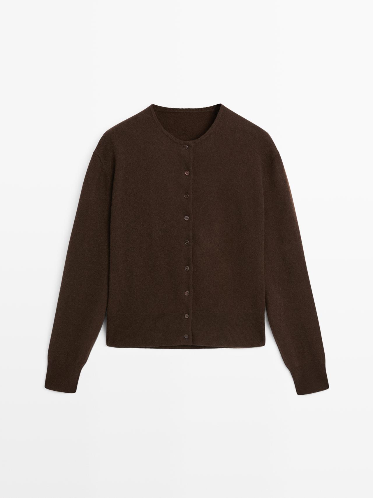 Massimo Dutti - Dame - Strikket Cardigan I Uldblanding - Chokolade - S