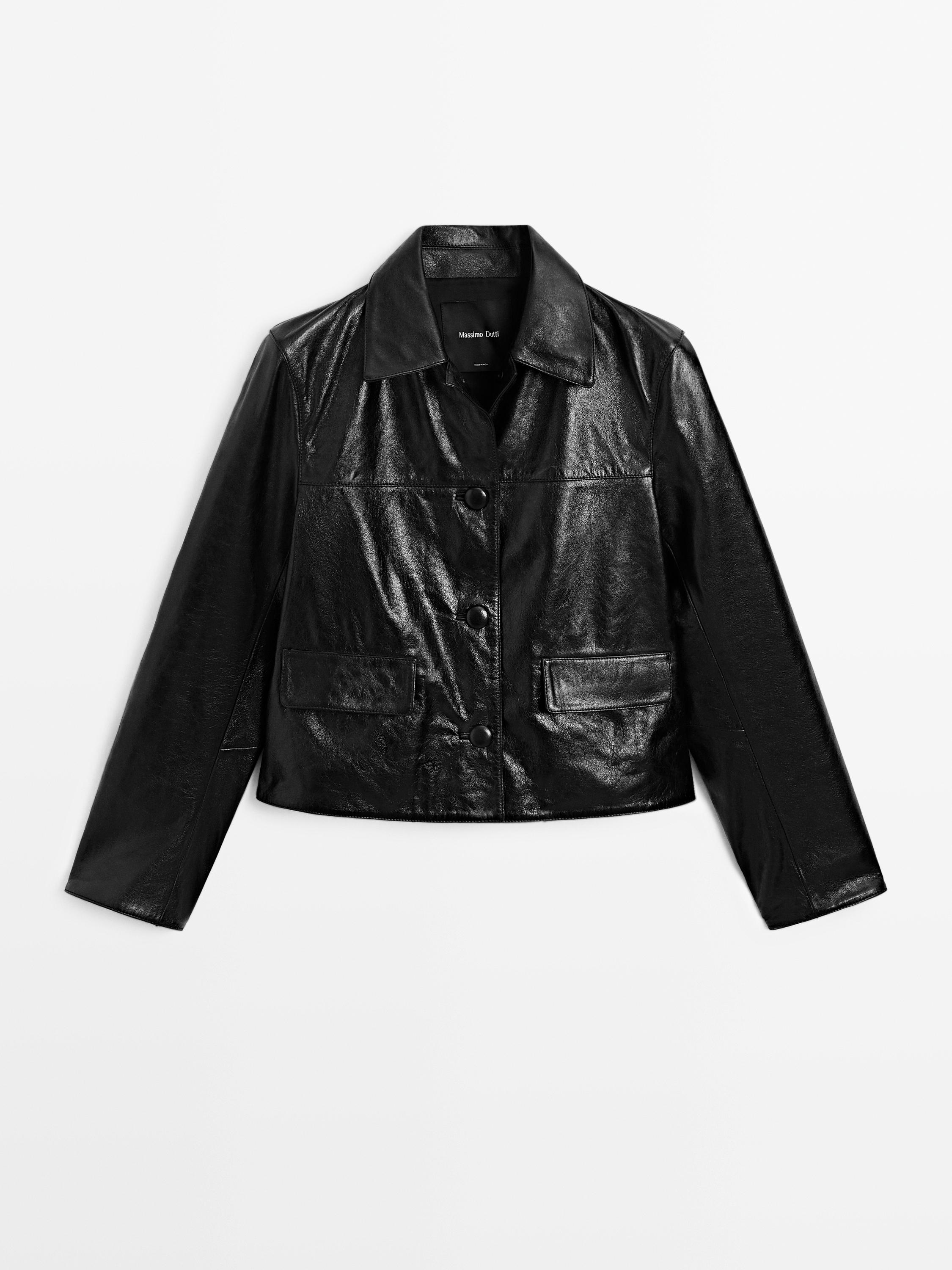 Cropped nappa leather jacket