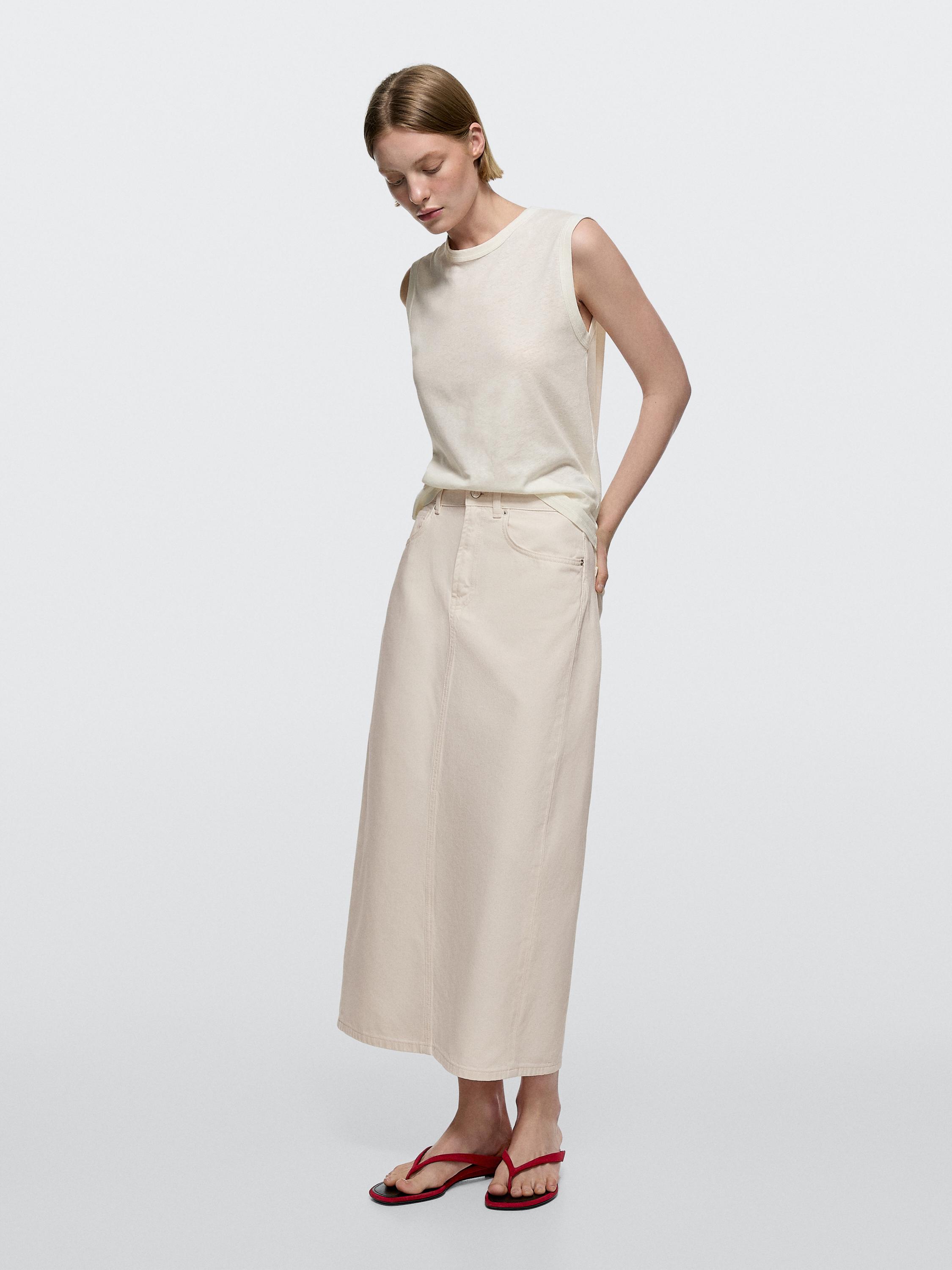 Barrel fit denim midi skirt — CREAM