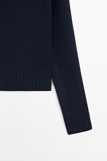 Cropped 100% cashmere knit sweater — INK BLUE 7