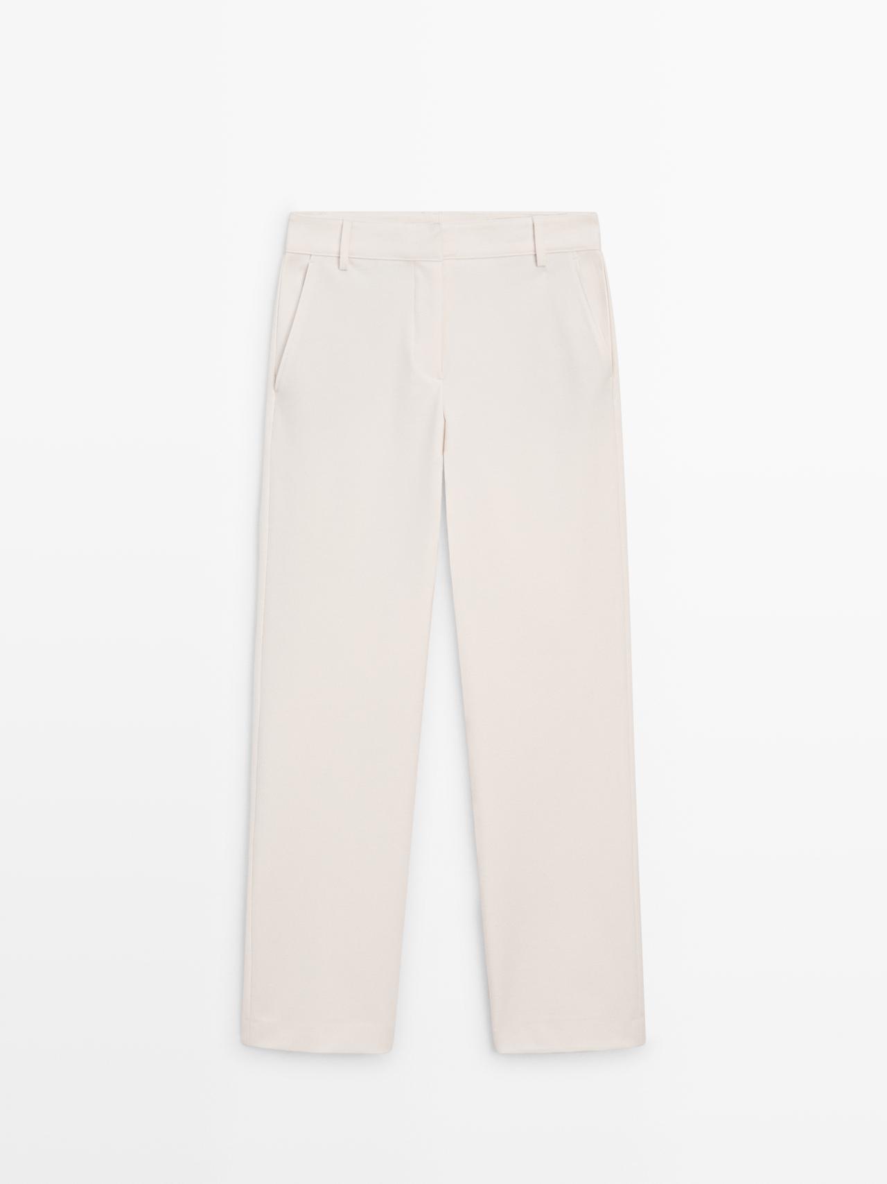 Massimo Dutti - Dame - Bukser I Funktionsstof Med Lige Ben - Råhvid - 36