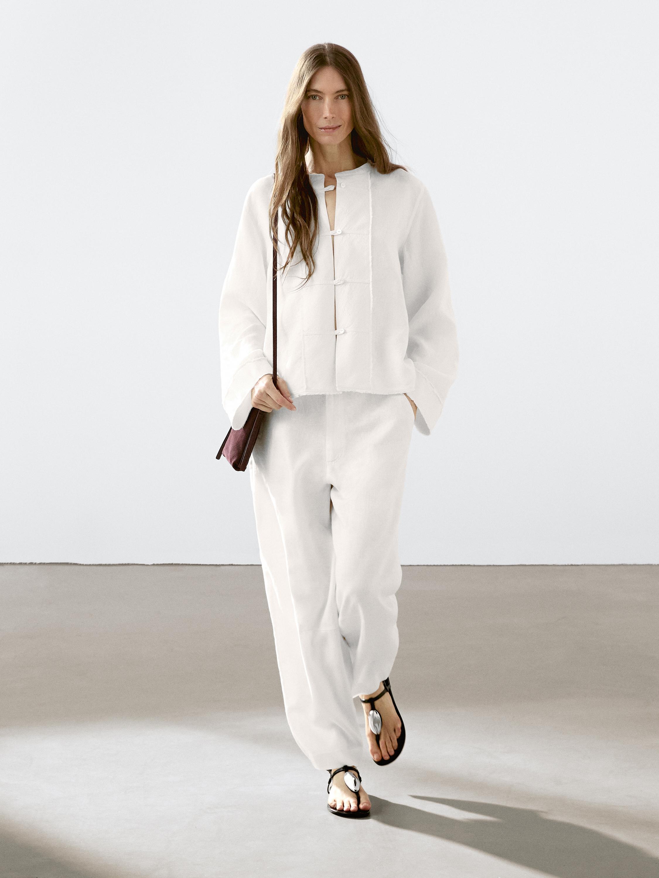 Pantalon Lino Pantalon Blanco Massimo Dutti Mujer Lino Pantalón