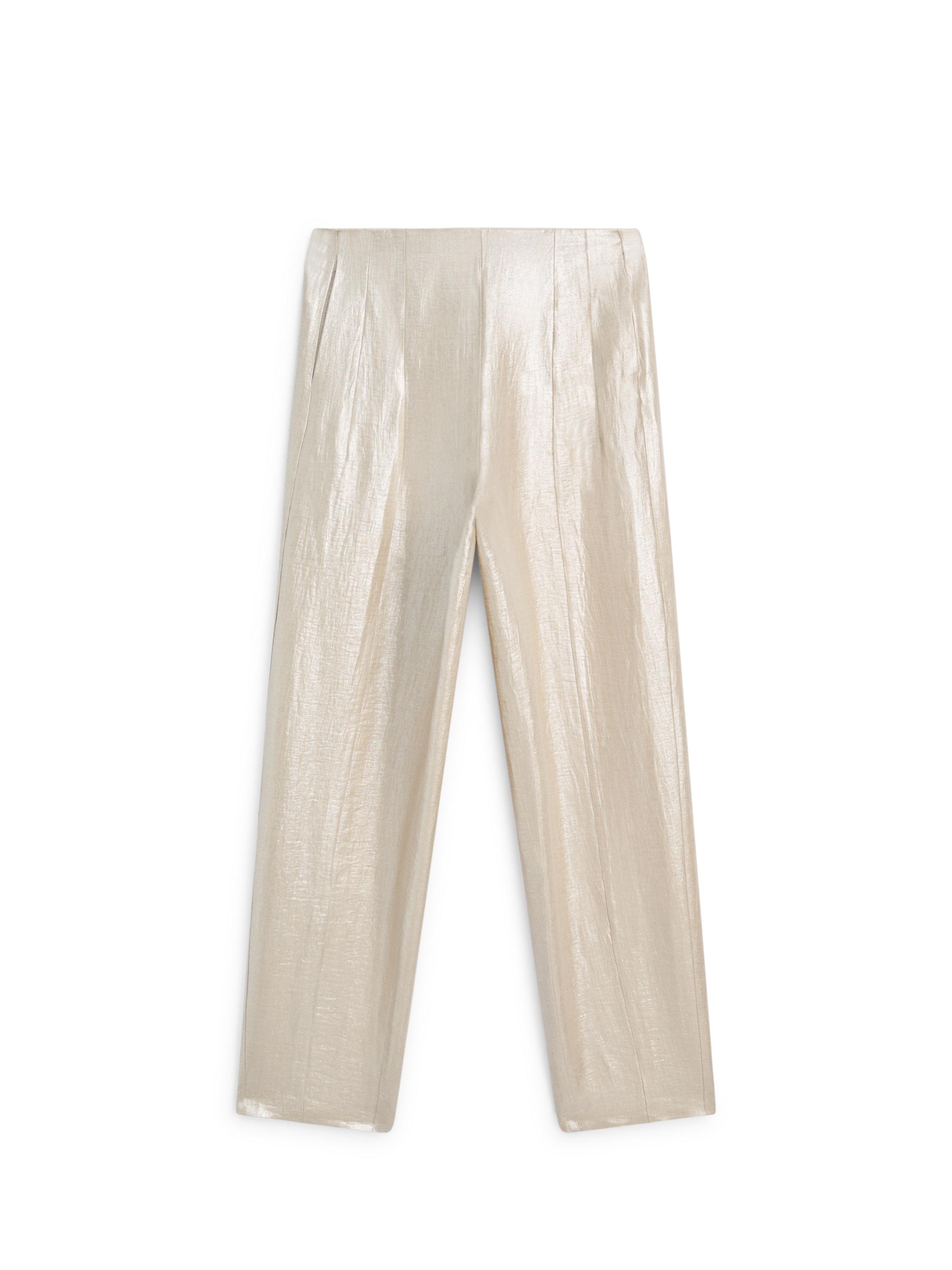 Flowing metallic linen trousers — BEIGE