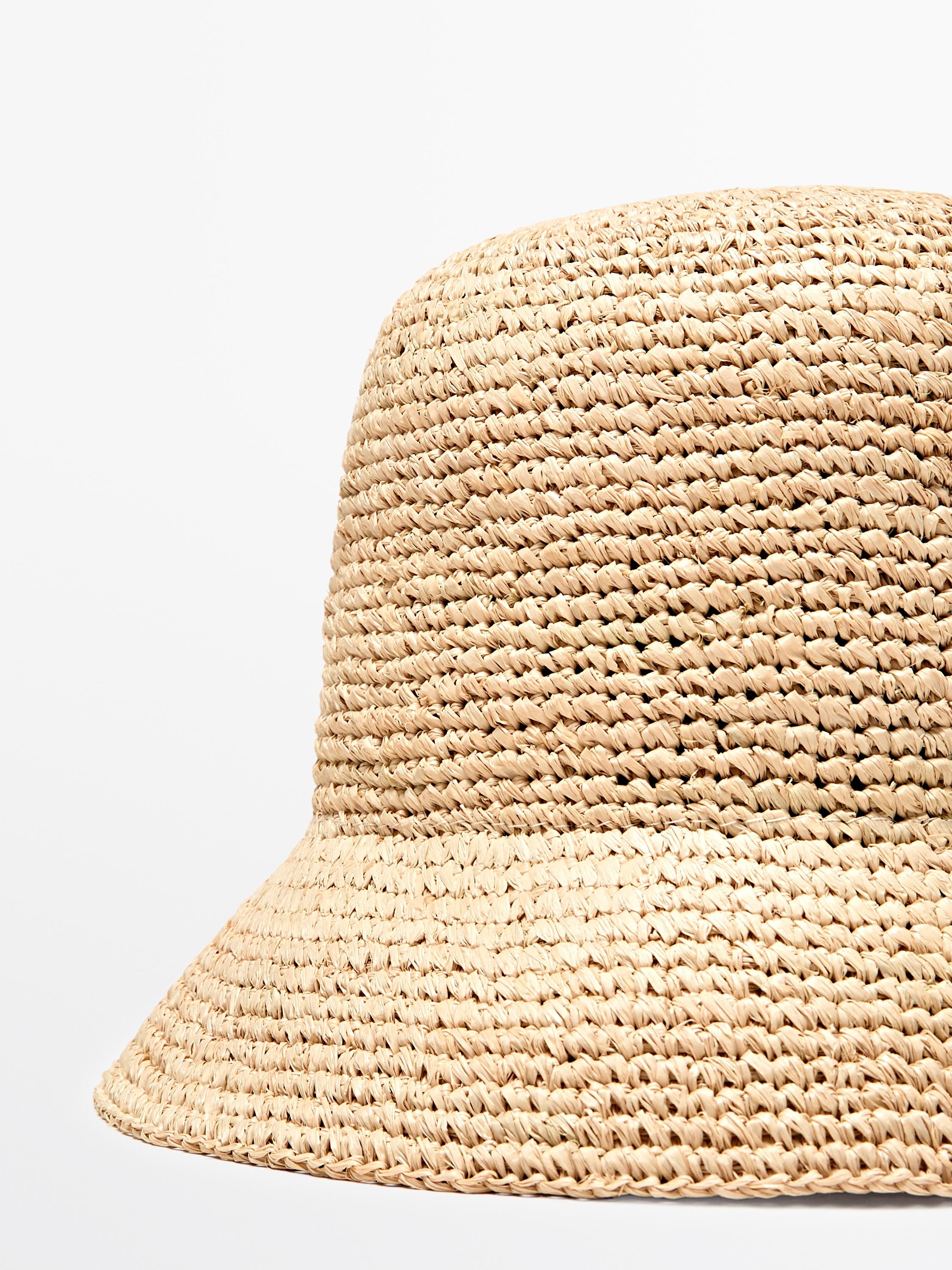 Raffia bucket hat — CREAM