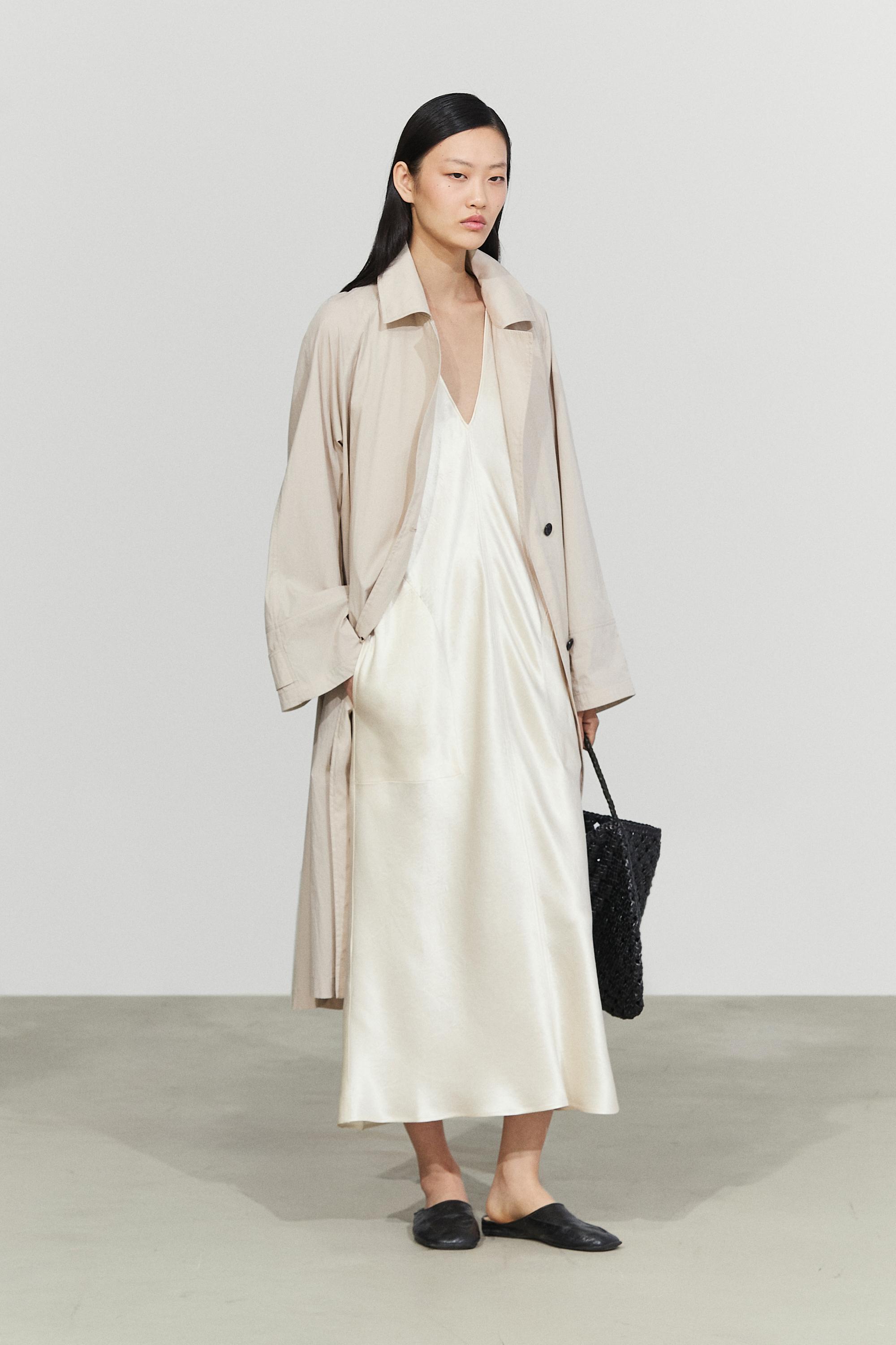 Satin midi slip dress — CREAM
