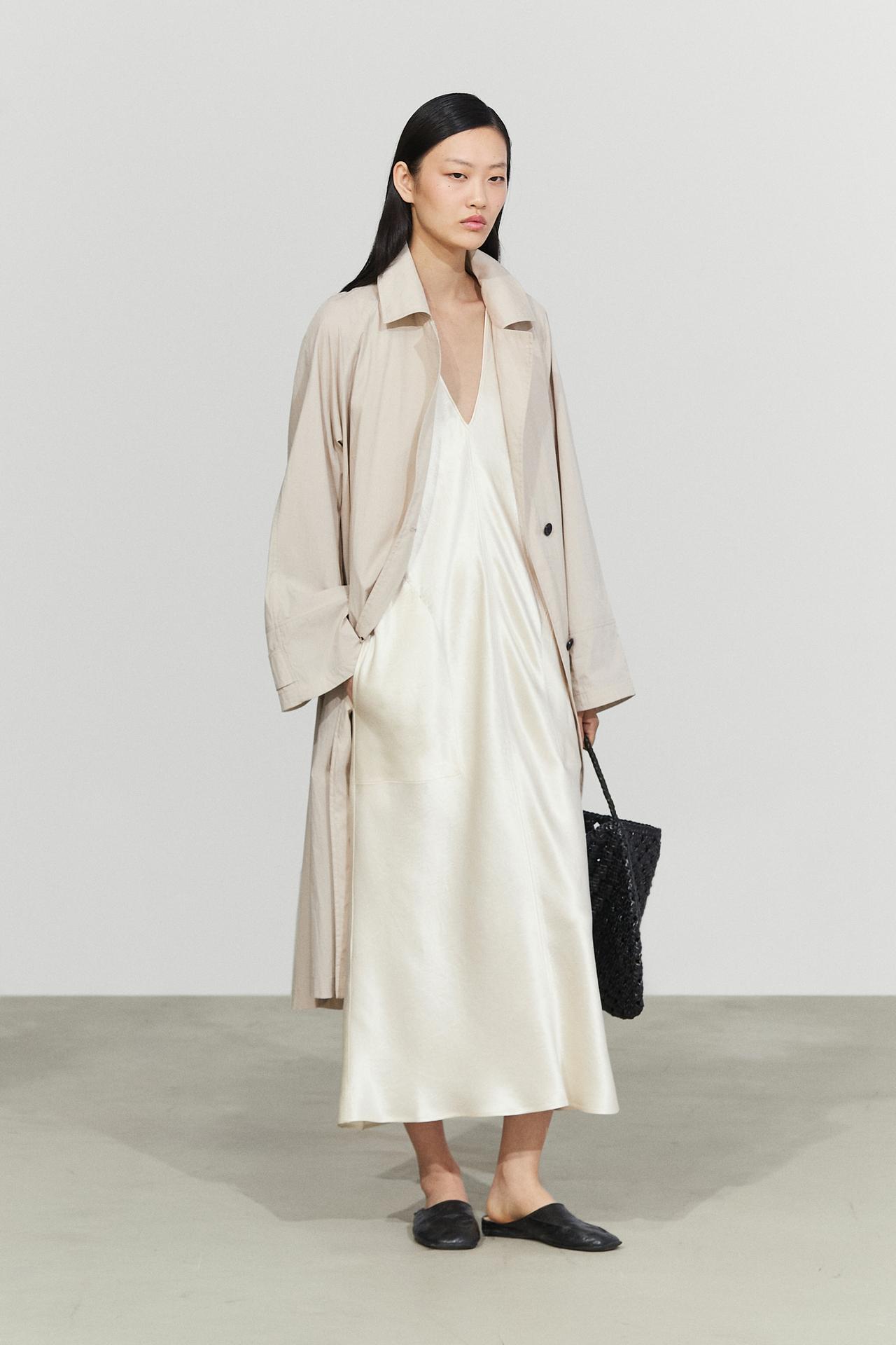 Satin midi slip dress — CREAM